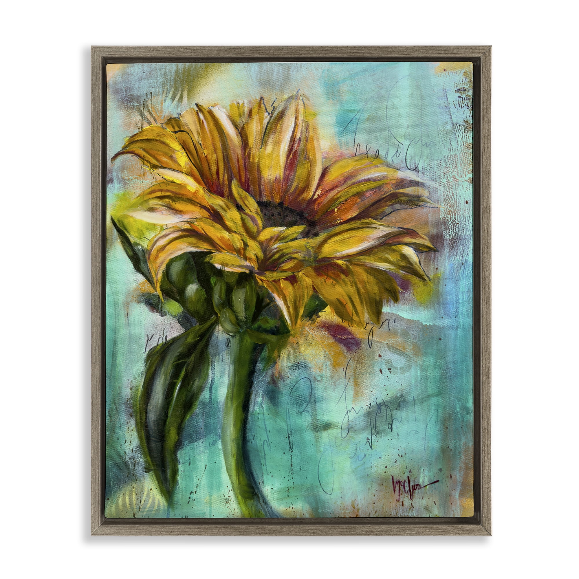 Stupell Industries End Of Summer Sunflower Plants & Flowers Painting Brown Floater Framed Canvas Art Print Wall Art, 17 x 21