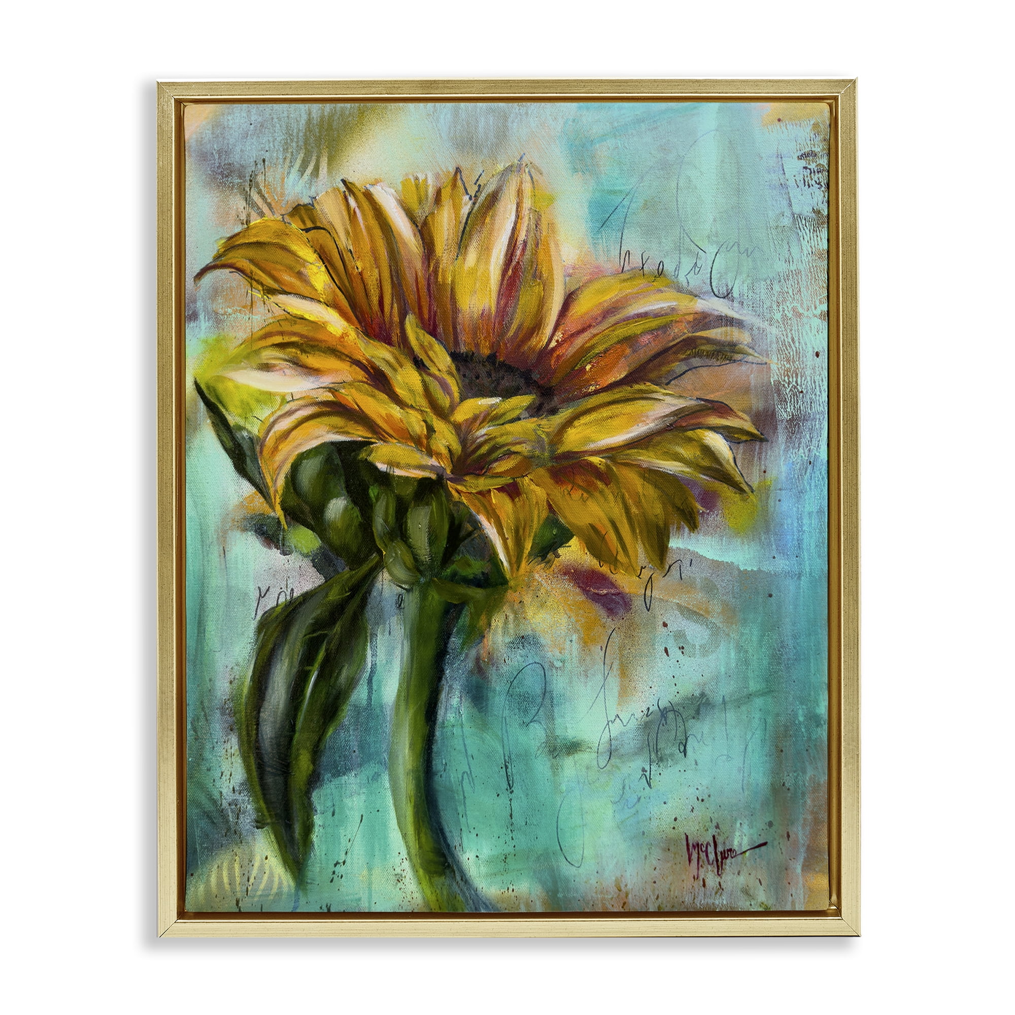 Stupell Industries End Of Summer Sunflower Plants & Flowers Painting Gold Floater Framed Canvas Art Print Wall Art, 17 x 21