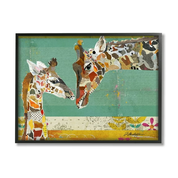 Stupell Industries Endearing Giraffe Family Layered Wildlife Animal Collage Graphic Art Black Framed Art Print Wall Art, Design by Traci Anderson