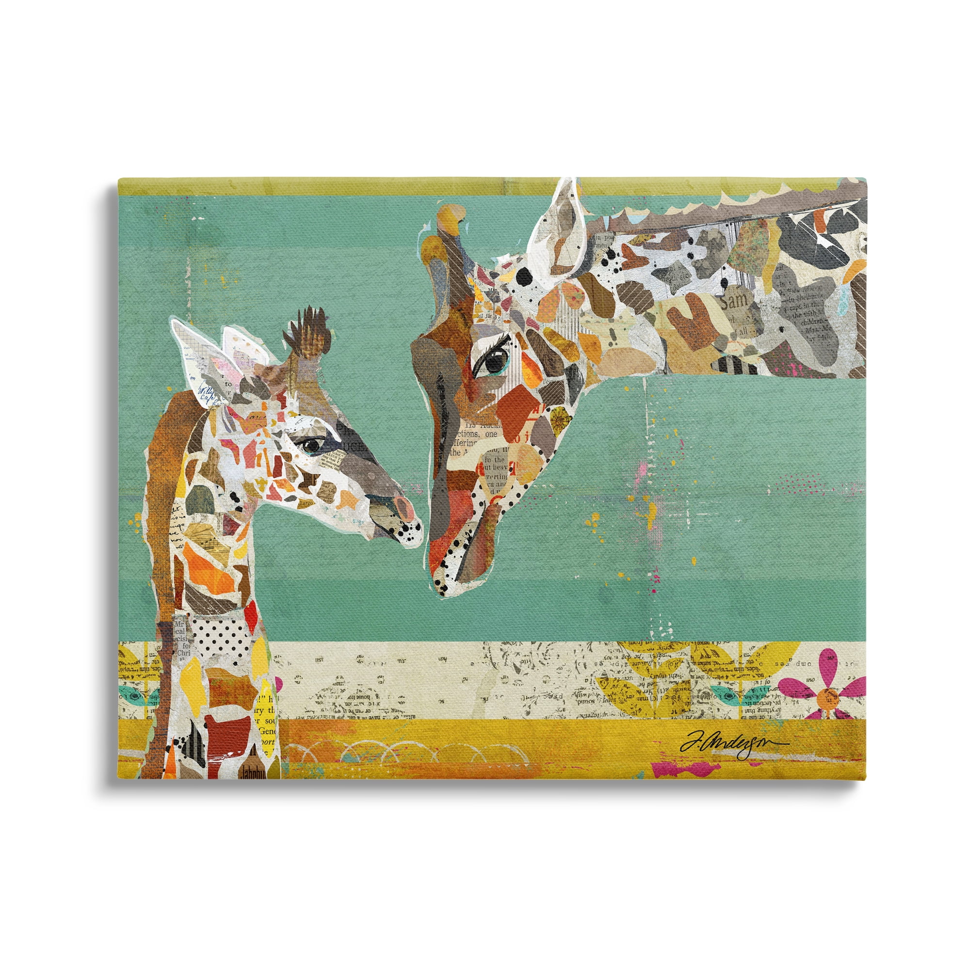Stupell Industries Endearing Giraffe Family Layered Wildlife Animal Collage Graphic Art Gallery Wrapped Canvas Print Wall Art, Design by Traci Anderson