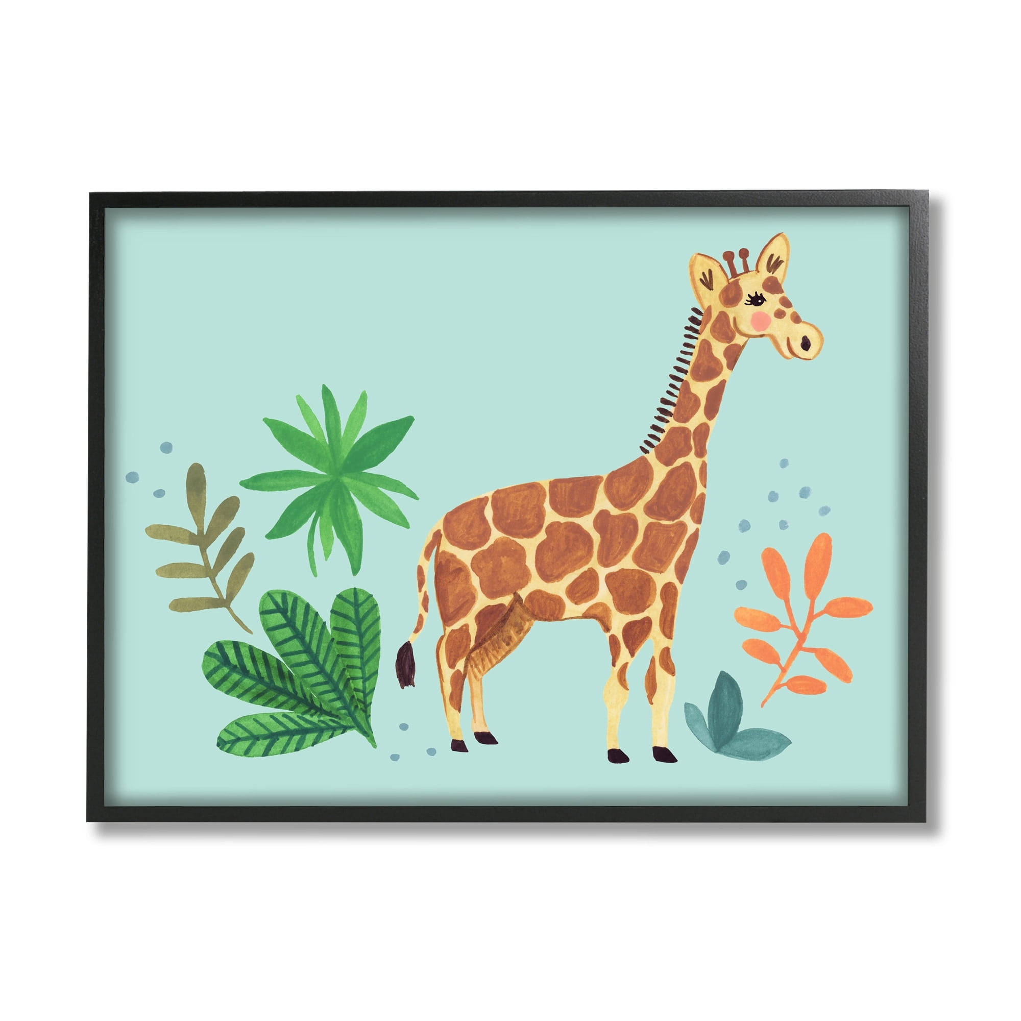 Stupell Industries Endearing Giraffe Floral Botanicals Turquoise Background , 20 x 16, Design by Heather Strianese