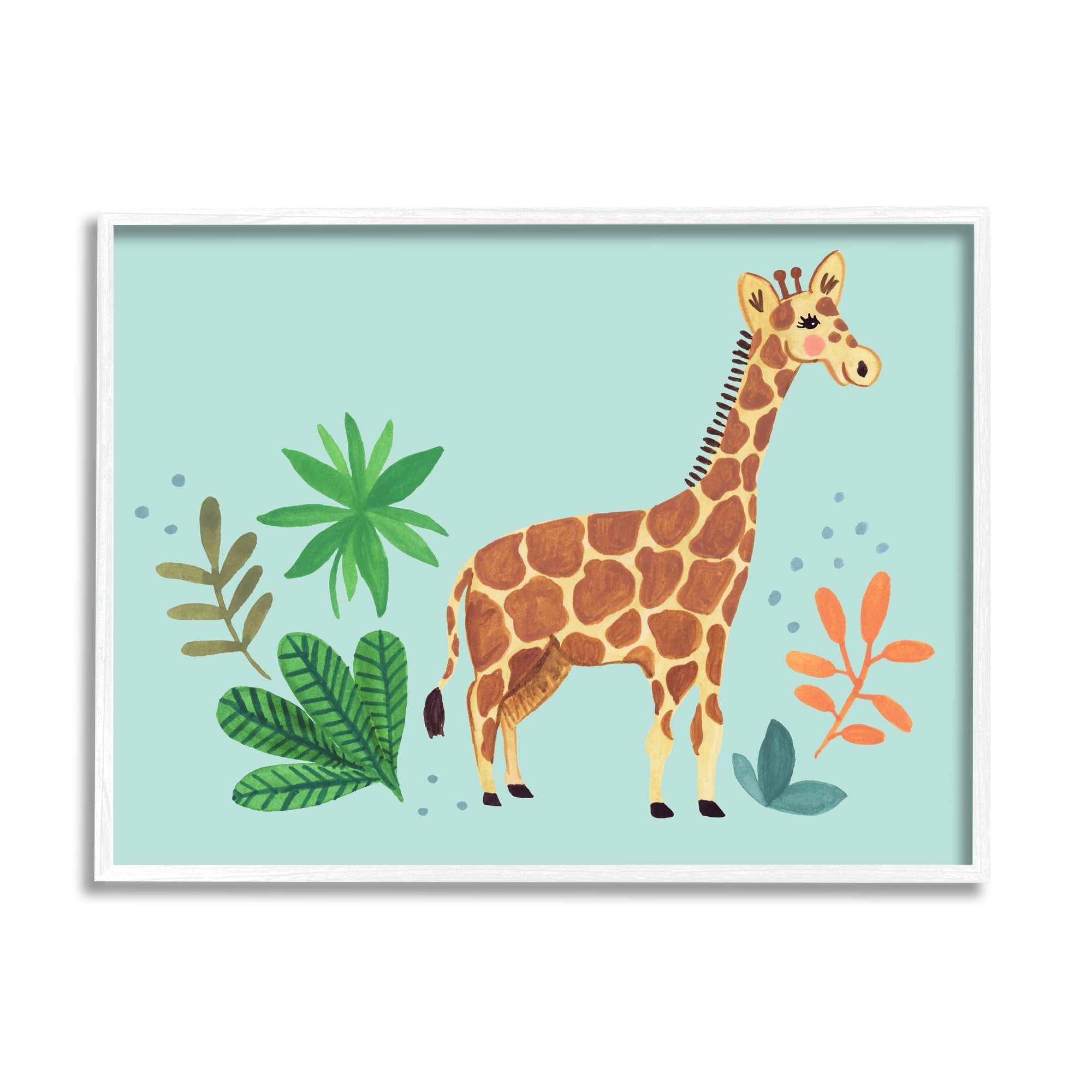 Stupell Industries Endearing Giraffe Floral Botanicals Turquoise Background , 30 x 24, Design by Heather Strianese