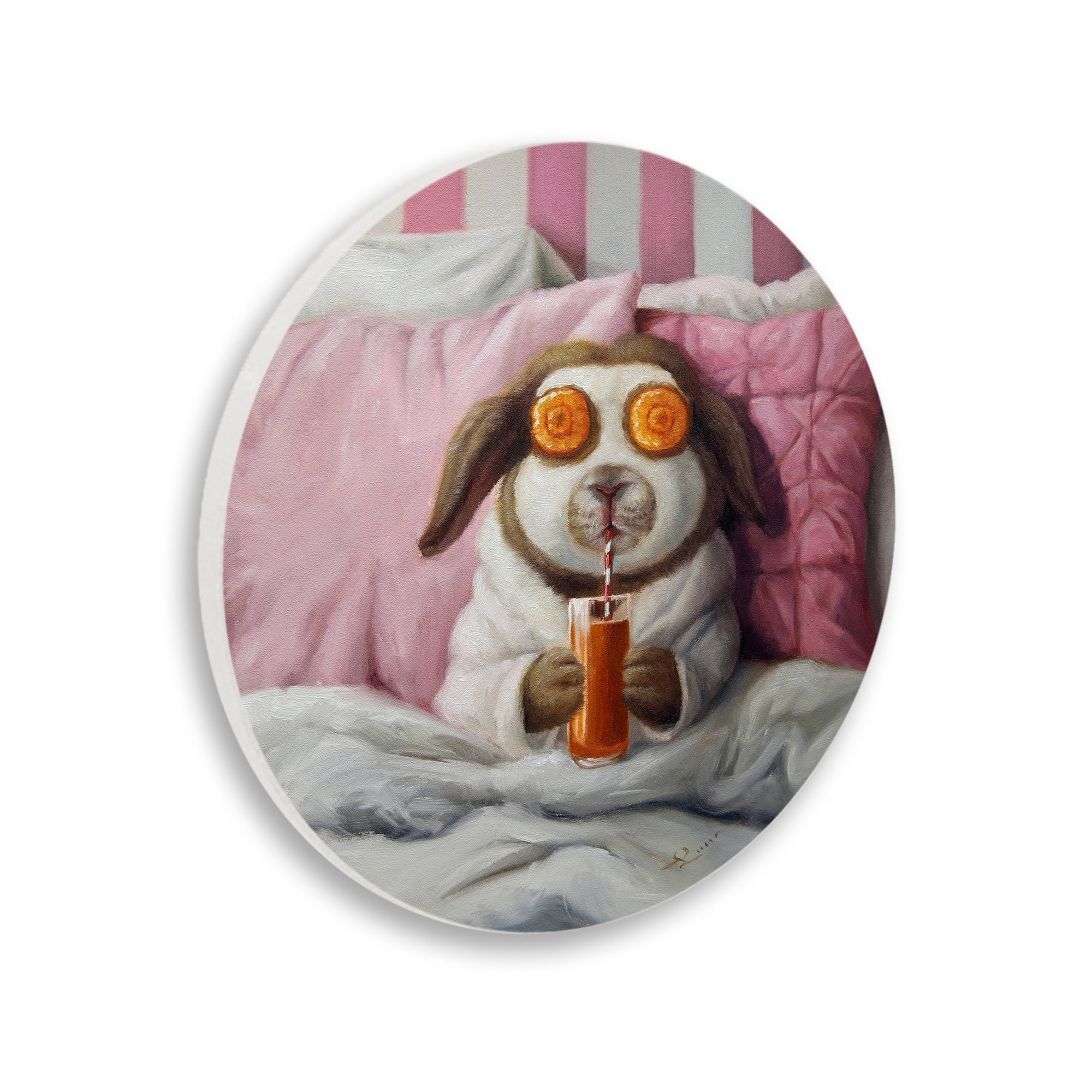 Stupell Industries Endearing Spa Night Rabbit Pink Cushions Painting Wood Wall Art, 12 x 12, Design by Lucia Heffernan