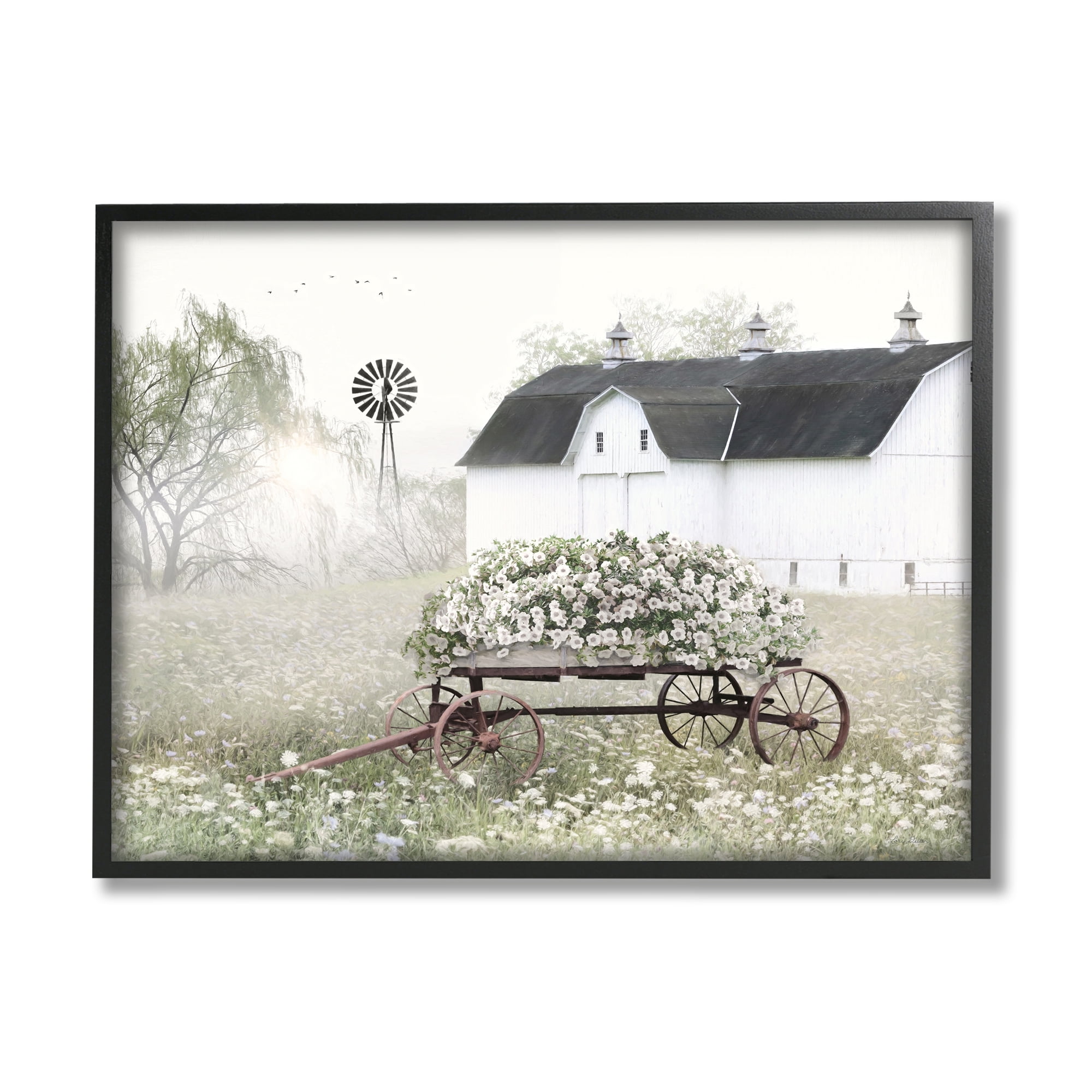 Stupell Industries Endearing Vintage Flower Wagon Rural Country Barn Graphic Art Black Framed Art Print Wall Art, Design by Lori Deiter