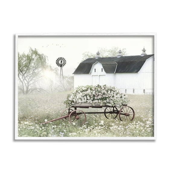 Stupell Industries Endearing Vintage Flower Wagon Rural Country Barn Graphic Art White Framed Art Print Wall Art, Design by Lori Deiter