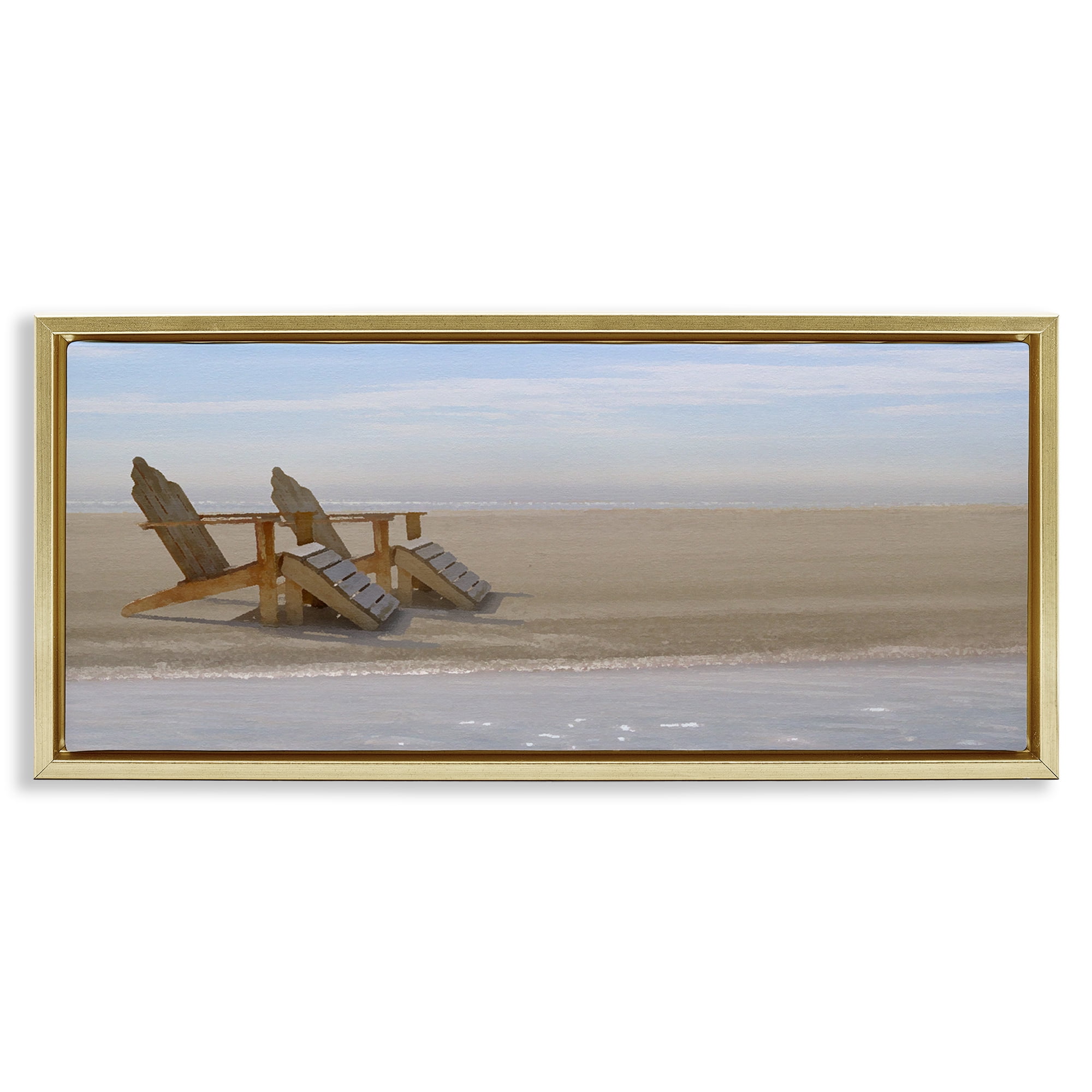Stupell Industries Endless Beach Scene Landscape Photography Gold Floater Framed Canvas Art Print Wall Art, 31 x 14