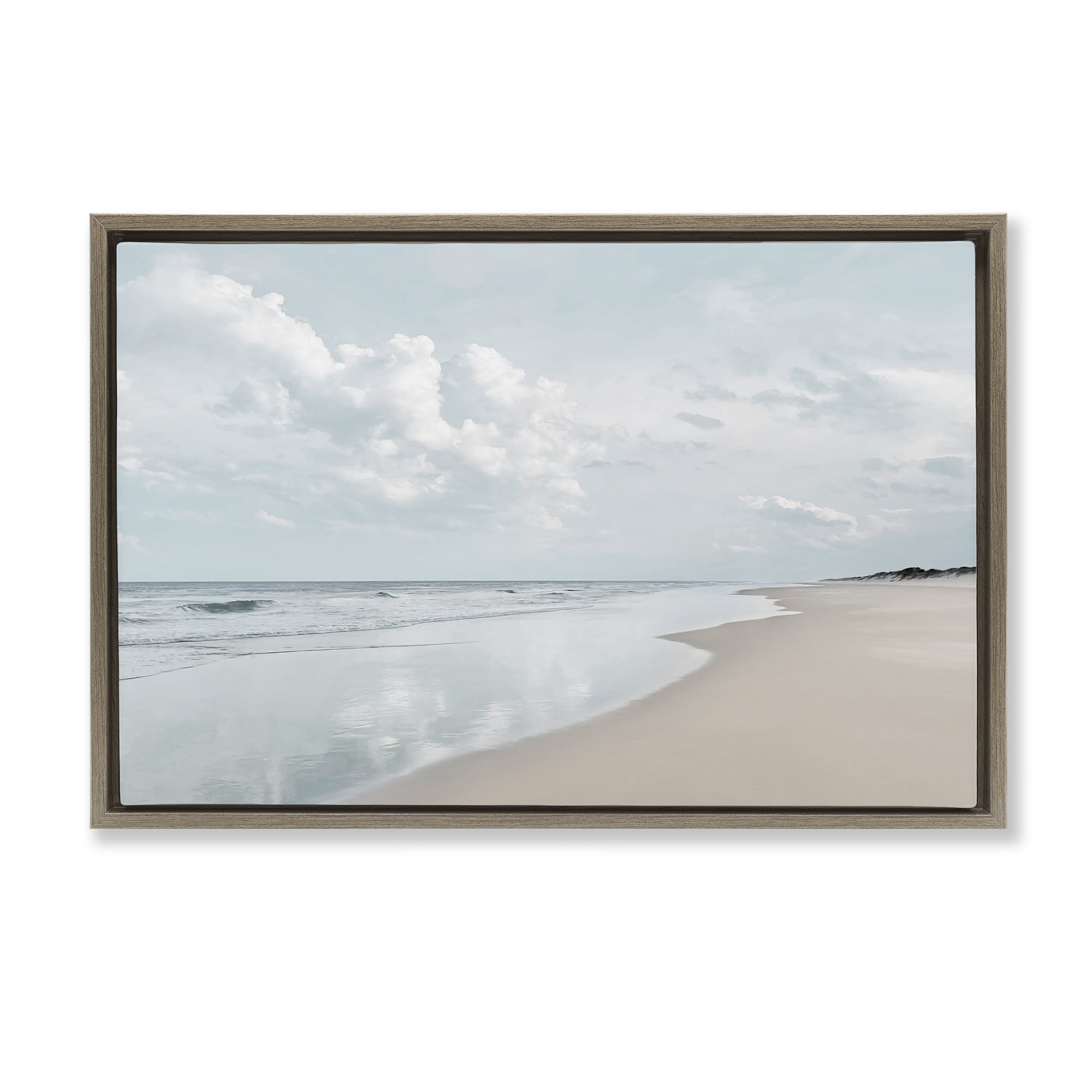 Stupell Industries Endless Beach View Nautical & Beach Photography Brown Floater Framed Canvas Art Print Wall Art, 31 x 21
