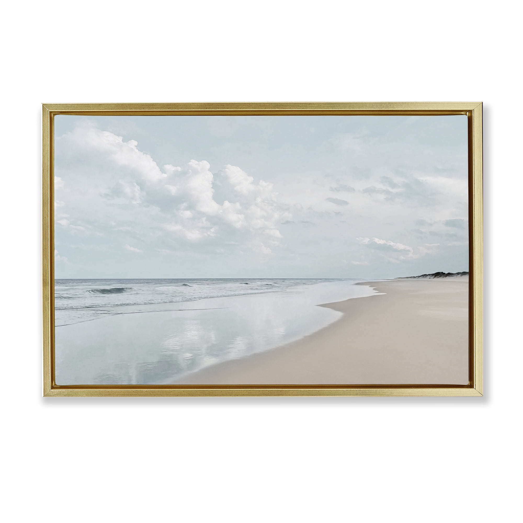 Stupell Industries Endless Beach View Nautical & Beach Photography Gold Floater Framed Canvas Art Print Wall Art, 25 x 17