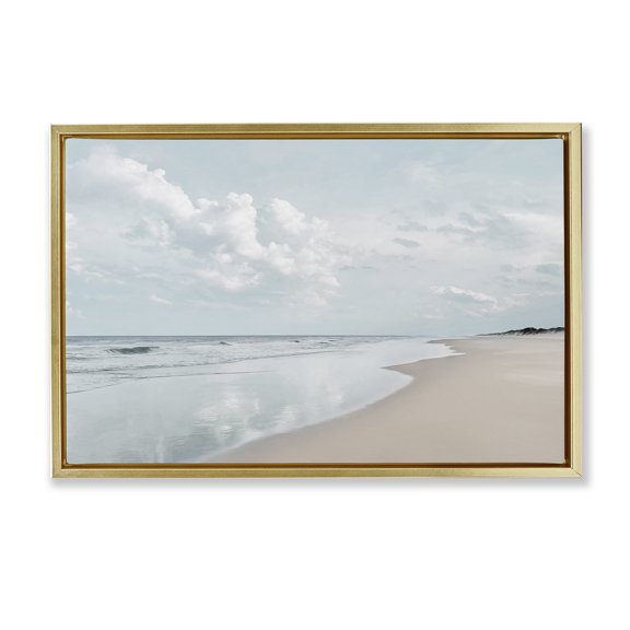 Stupell Industries Endless Beach View Nautical & Beach Photography Gold Floater Framed Canvas Art Print Wall Art, 31 x 21