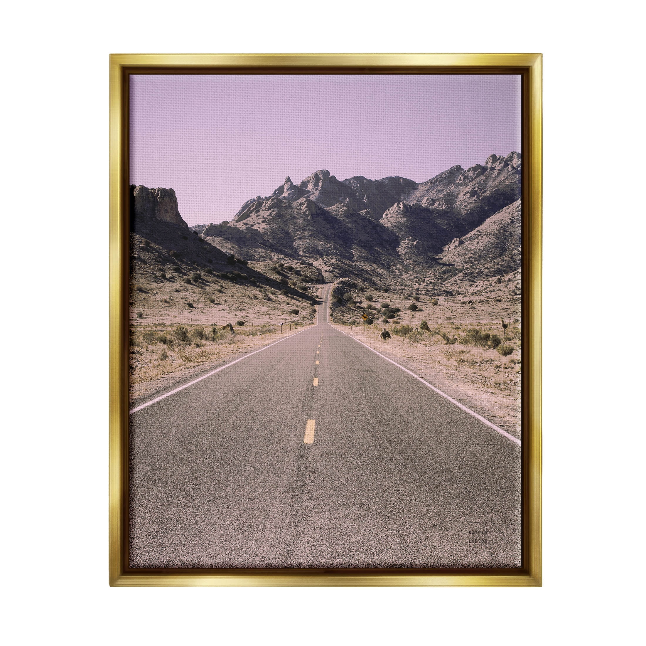 Stupell Industries Endless Desert Canyon Road Purple Sky Photograph Metallic Gold Floating Framed Canvas Print Wall Art, Design by Nathan Larson