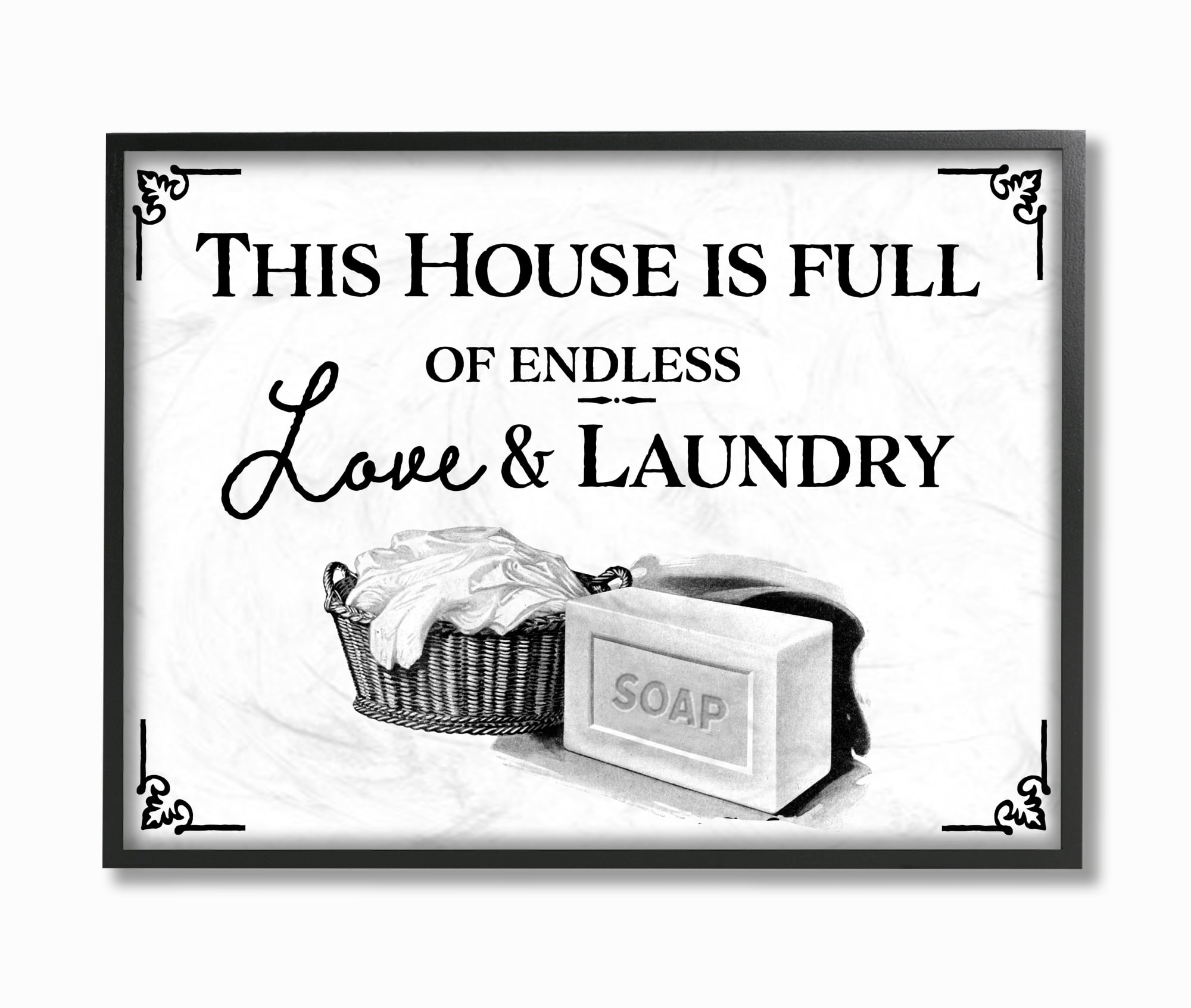 Stupell Industries Endless Love And Laundry Bathroom Word Design Framed Wall Art by The Saturday Evening Post, 16" x 20", Black Framed