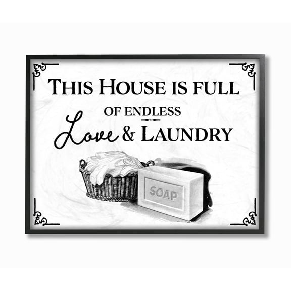 Stupell Industries Endless Love And Laundry Bathroom Word Design Framed Wall Art by The Saturday Evening Post