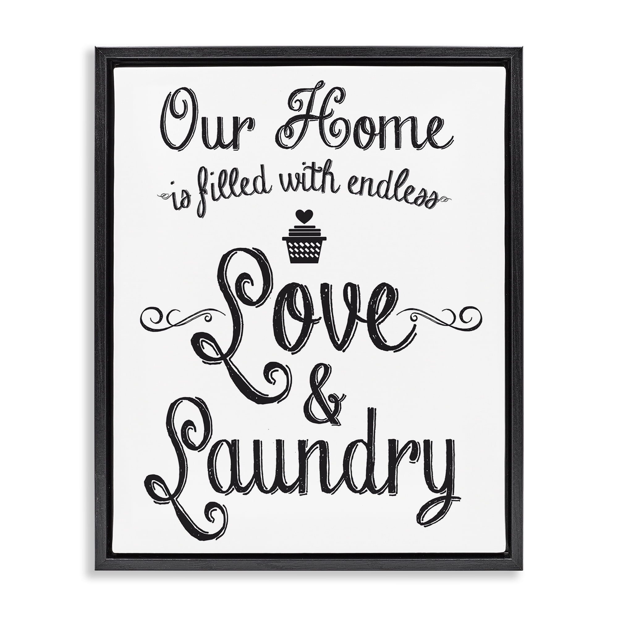Stupell Industries Endless Love & Laundry Typography Painting Black Floater Framed Art Print Wall Art, 25 x 31