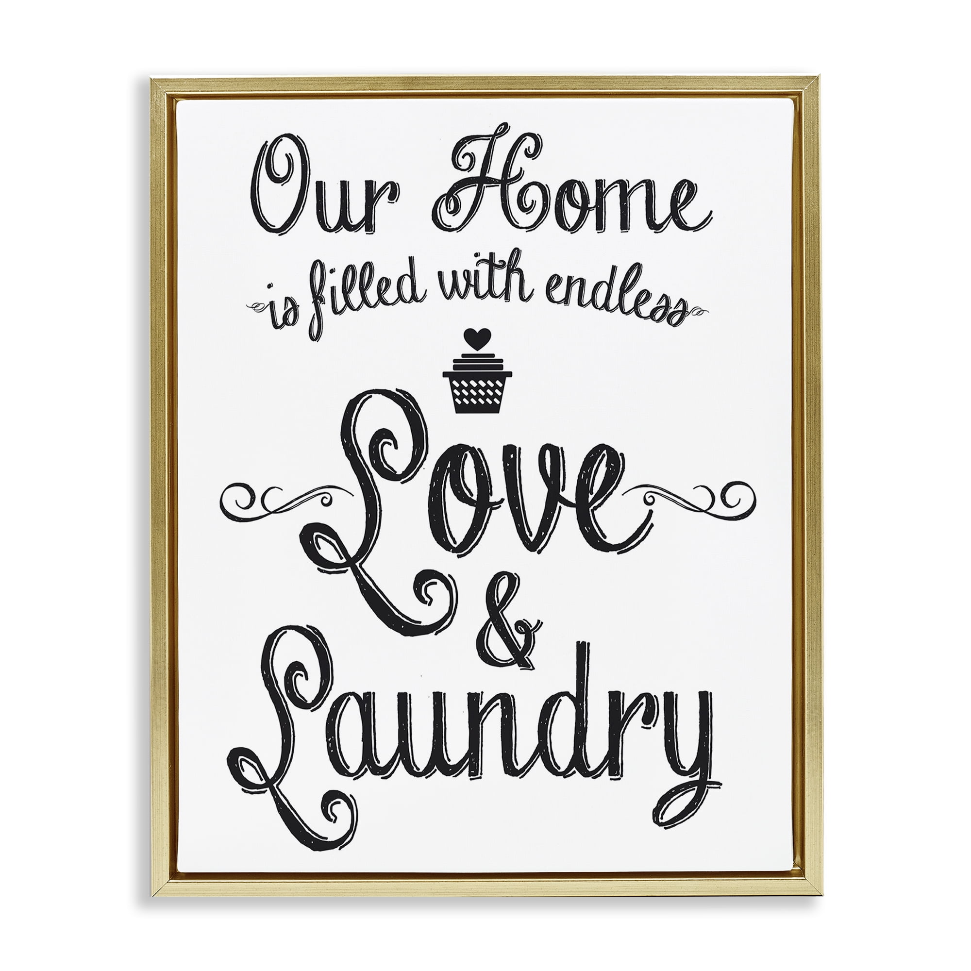 Stupell Industries Endless Love & Laundry Typography Painting Gold Floater Framed Art Print Wall Art, 17 x 21