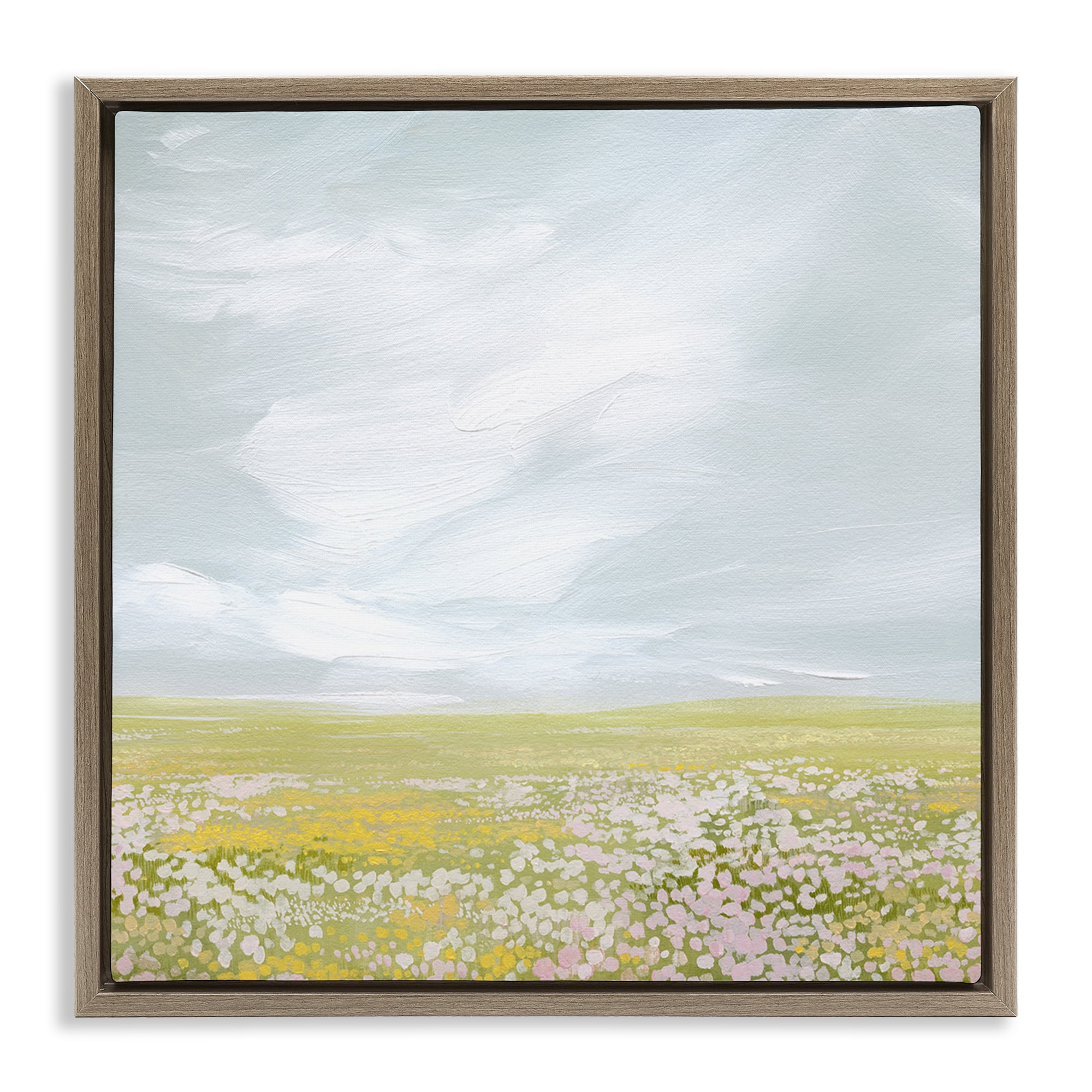Stupell Industries Endless Spring Meadow Landscape & Nature Painting Brown Floater Framed Canvas Art Print Wall Art, 25 x 25