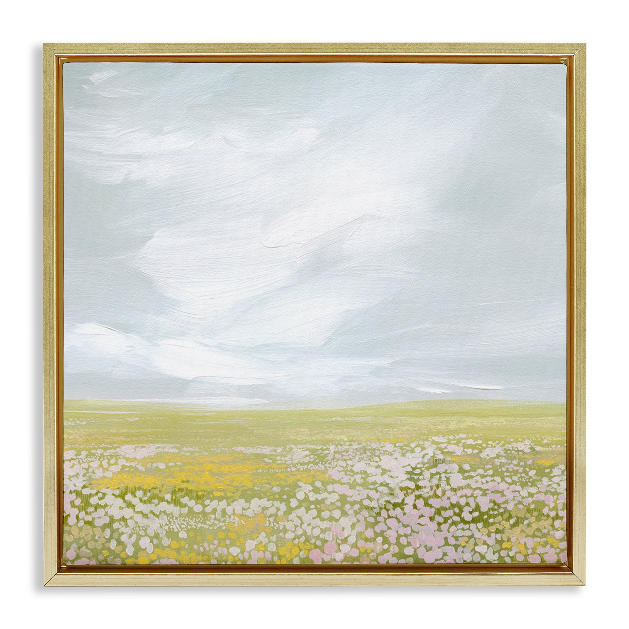 Stupell Industries Endless Spring Meadow Landscape & Nature Painting Gold Floater Framed Canvas Art Print Wall Art, 25 x 25