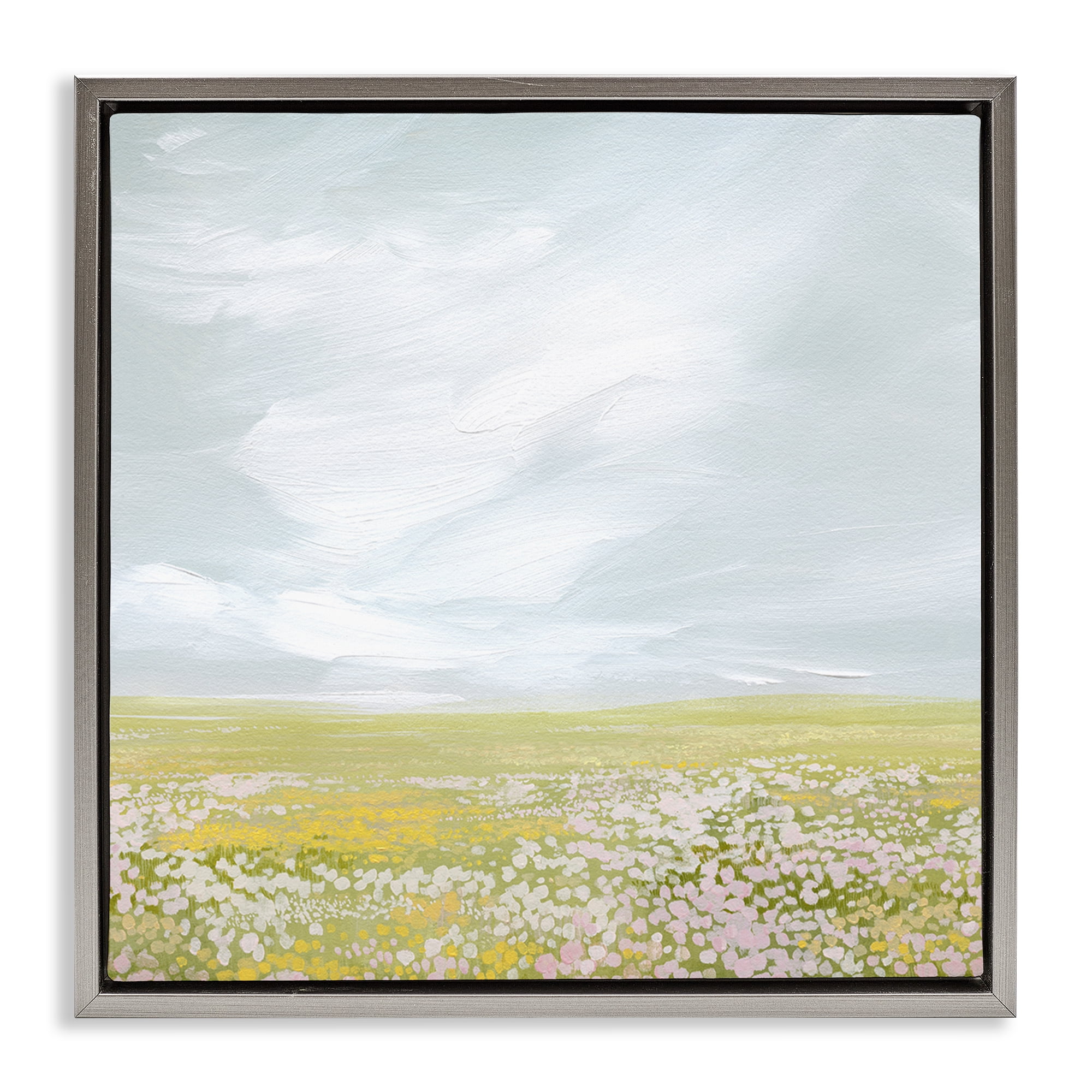 Stupell Industries Endless Spring Meadow Landscape & Nature Painting Gray Floater Framed Canvas Art Print Wall Art, 18 x 18