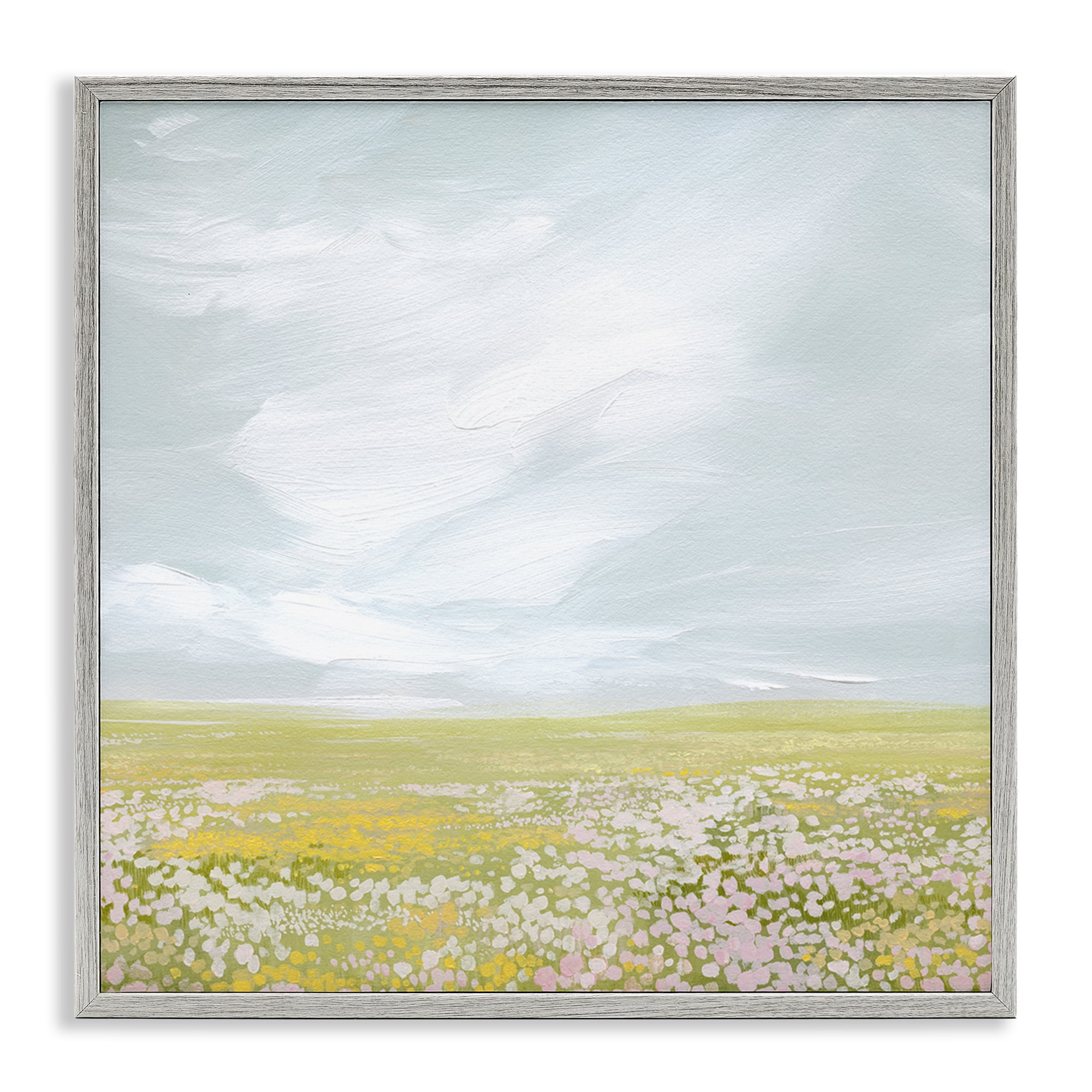 Stupell Industries Endless Spring Meadow Landscape & Nature Painting Gray Framed Art Print Wall Art, 24 x 24