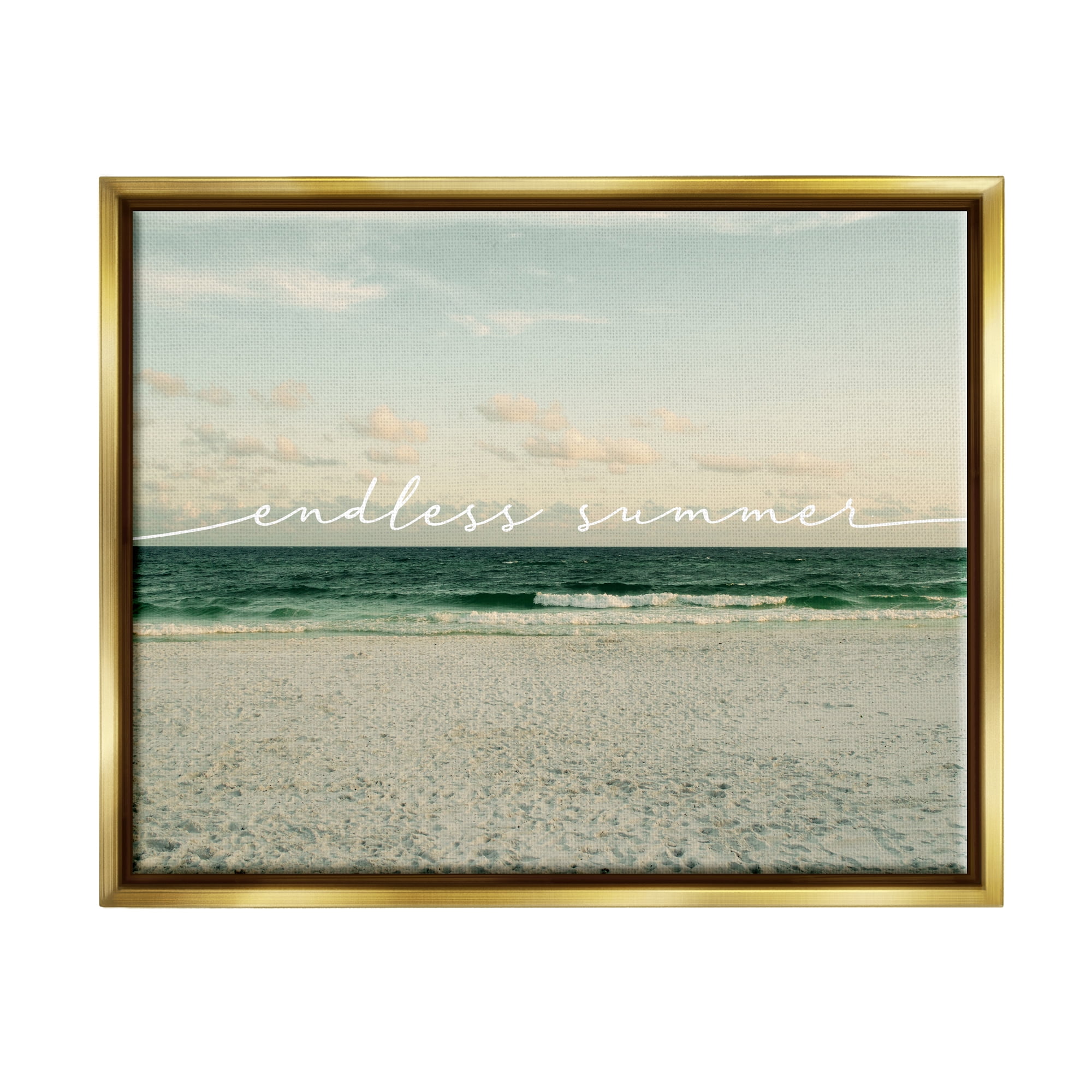 Stupell Industries Endless Summer Beach Waves Shore Coastal Painting Gold Floater Framed Art Print Wall Art