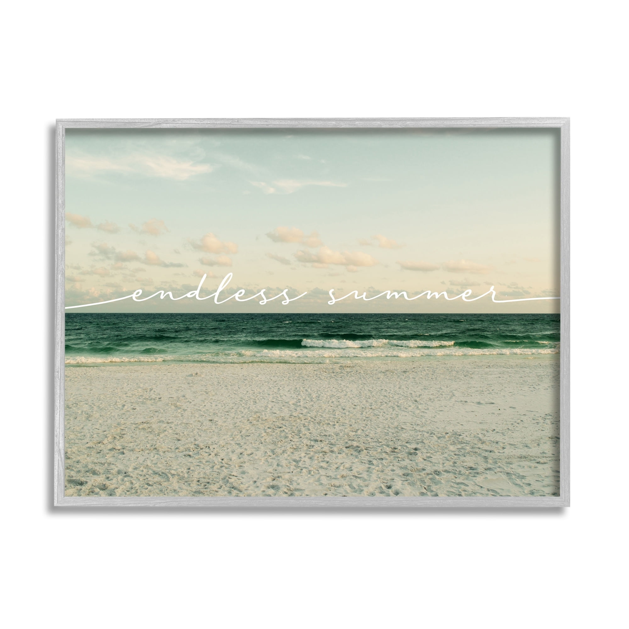 Stupell Industries Endless Summer Beach Waves Shore Coastal Painting Gray Framed Art Print Wall Art
