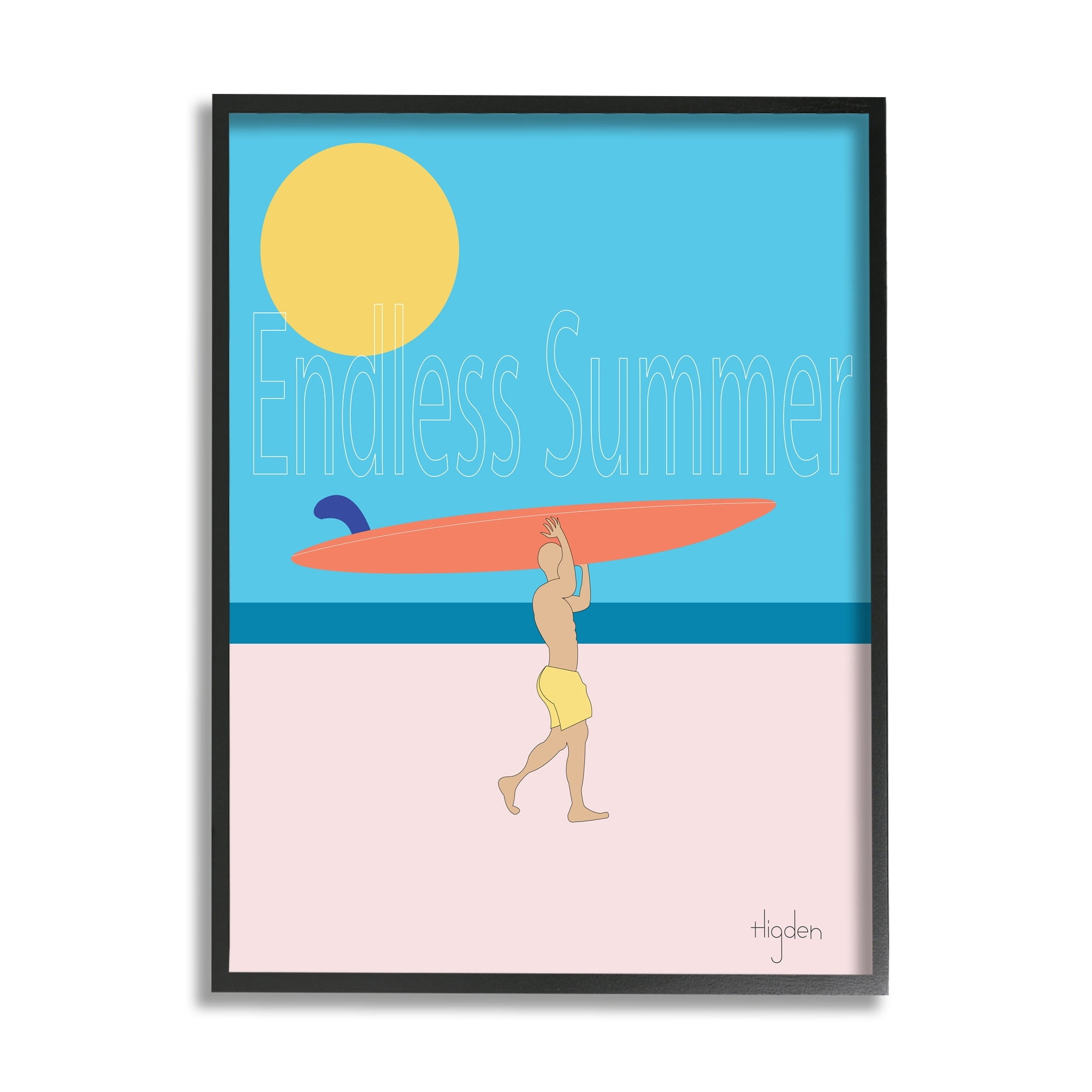 Stupell Industries Endless Summer Text Seasonal Beach Surfer Black Framed by Mark Higden