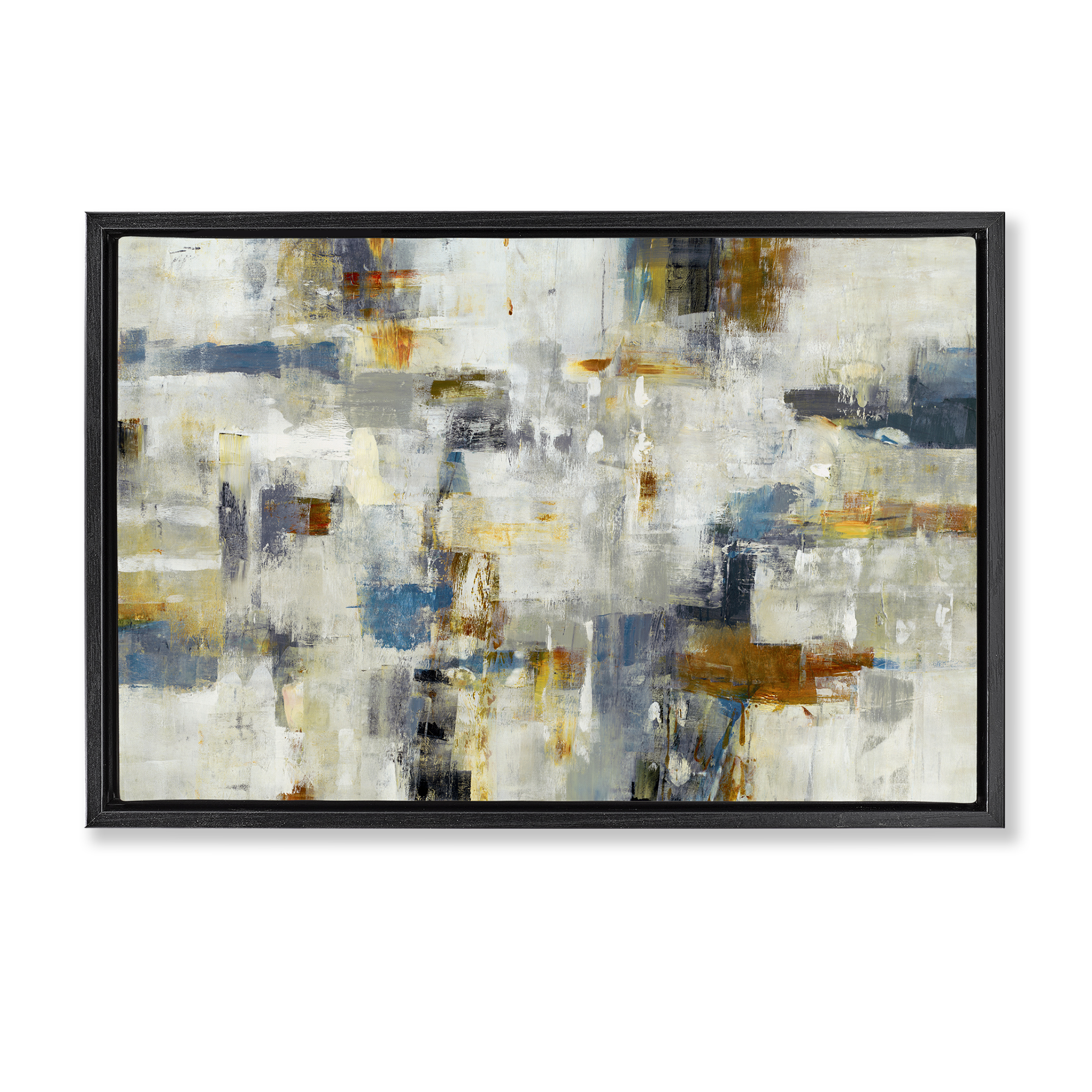 Stupell Industries Energetic Abstract Strokes Abstract Painting Black Floater Framed Canvas Art Print Wall Art, 31 x 21