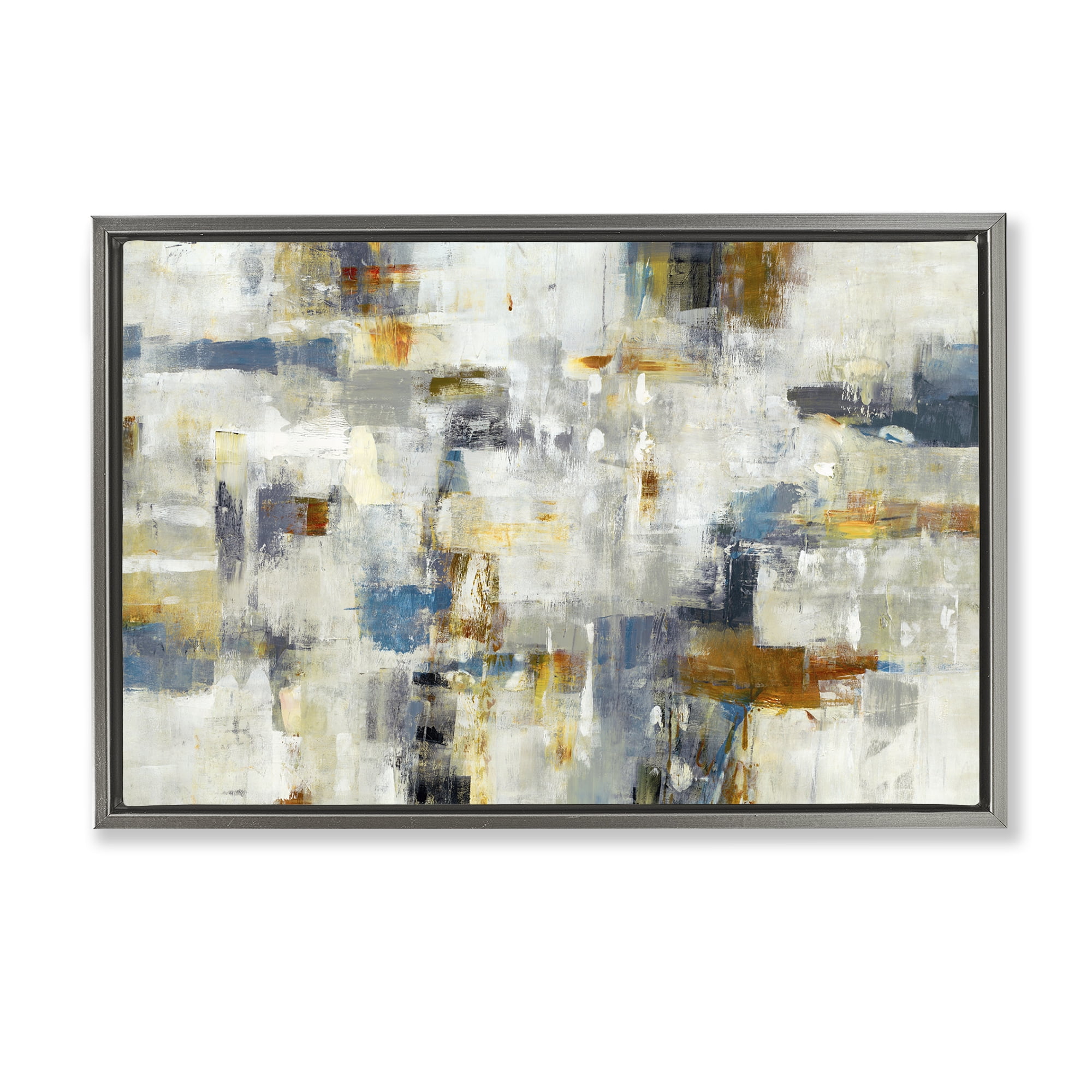 Stupell Industries Energetic Abstract Strokes Abstract Painting Gray Floater Framed Canvas Art Print Wall Art, 25 x 17