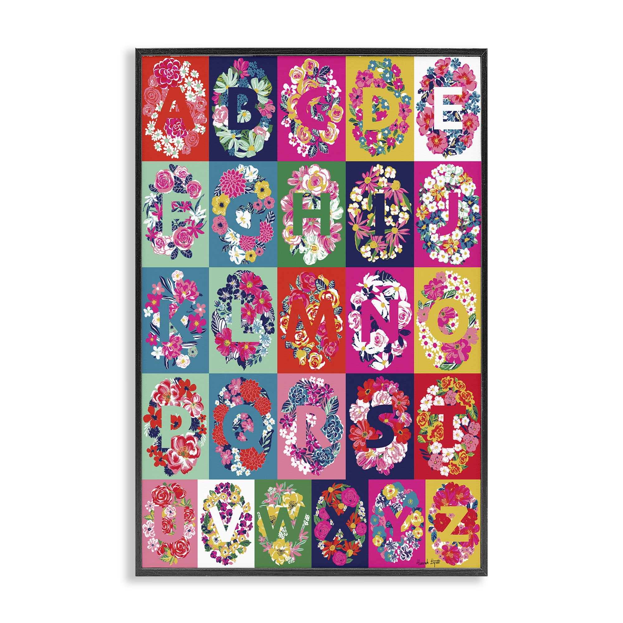 Stupell Industries Energetic Blooms Alphabet Plants & Flowers Painting Black Framed Art Print Wall Art, 12 x 18