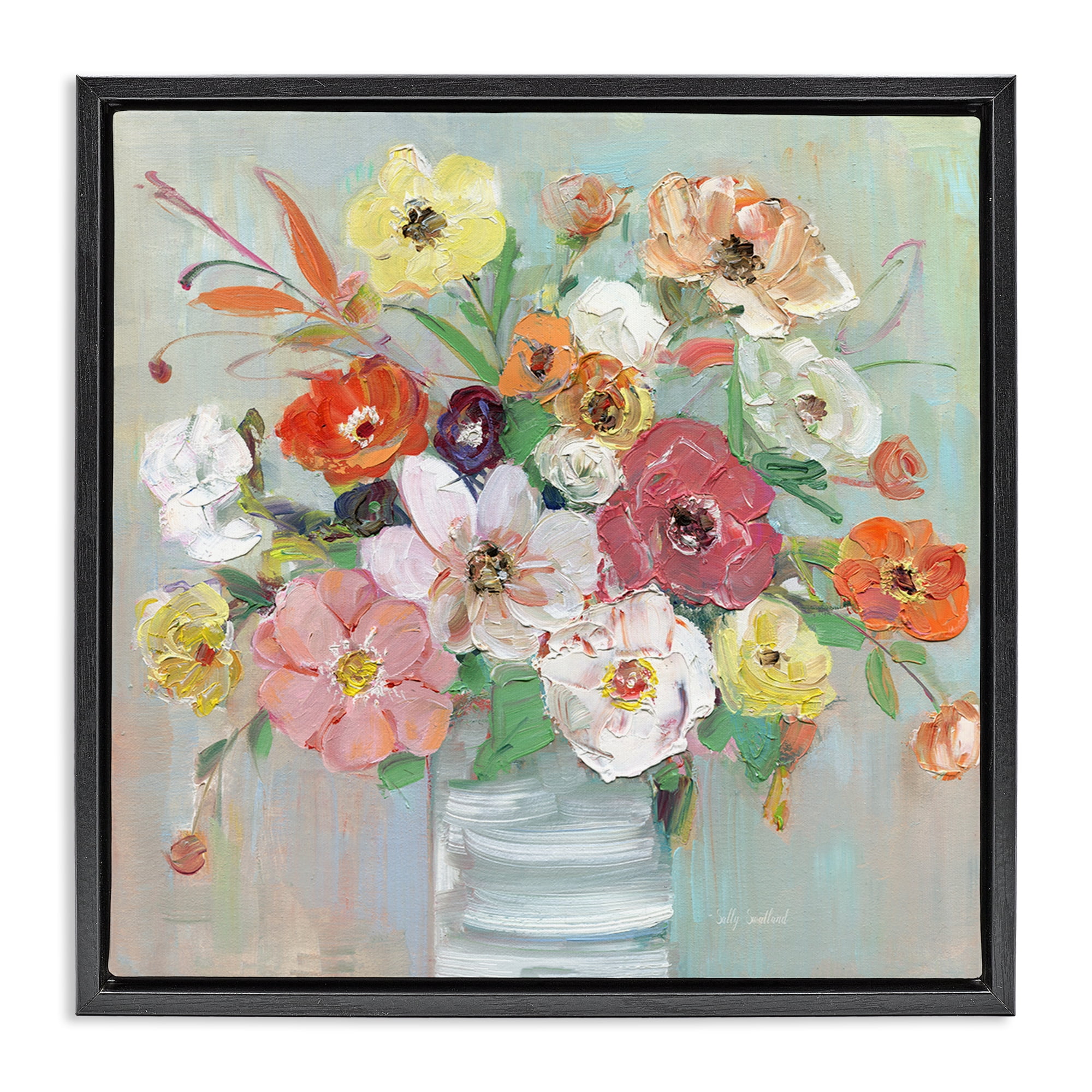 Stupell Industries Energetic Blossom Bouquet Black Framed Floater Canvas Wall Art, design by Sally Swatland
