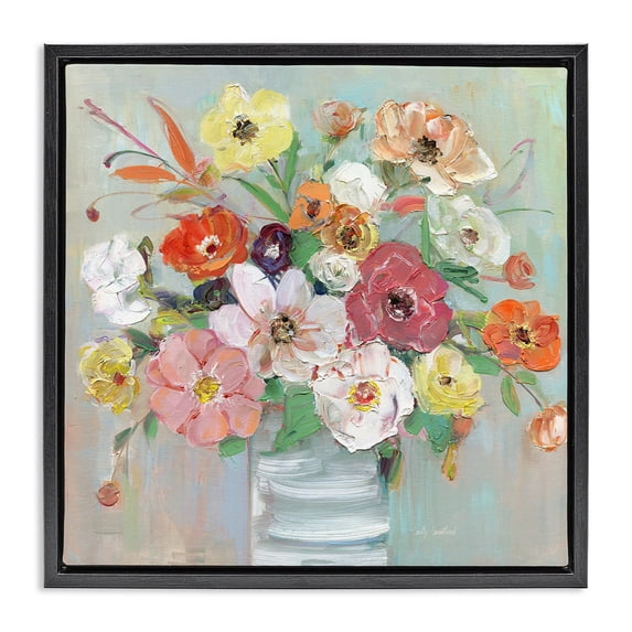 Stupell Industries French Country Energetic Blossom Bouquet Black Floating Frame Canvas Art, 18 x 18, by Sally Swatland