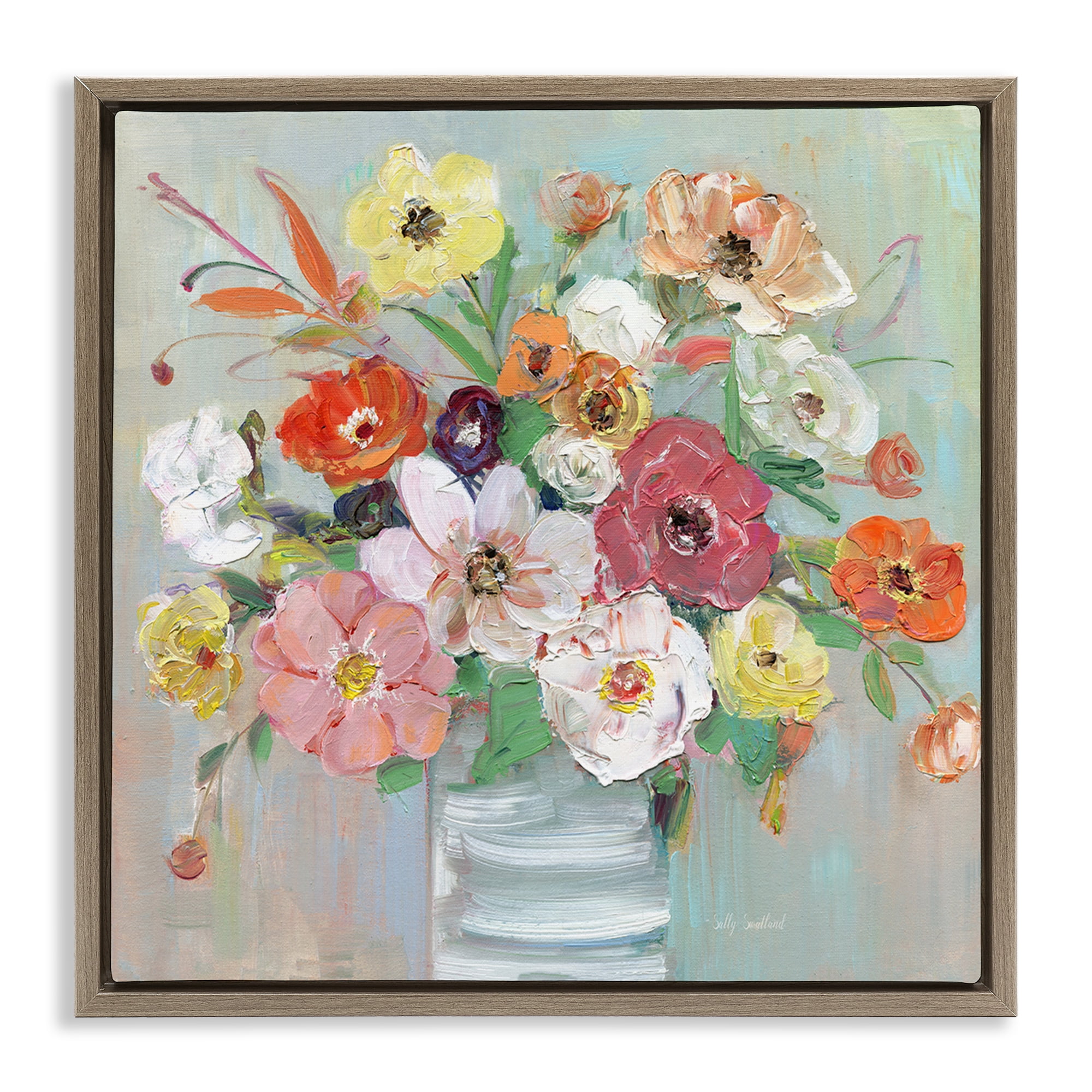 Stupell Industries Energetic Blossom Bouquet Brown Framed Floater Canvas Wall Art, design by Sally Swatland