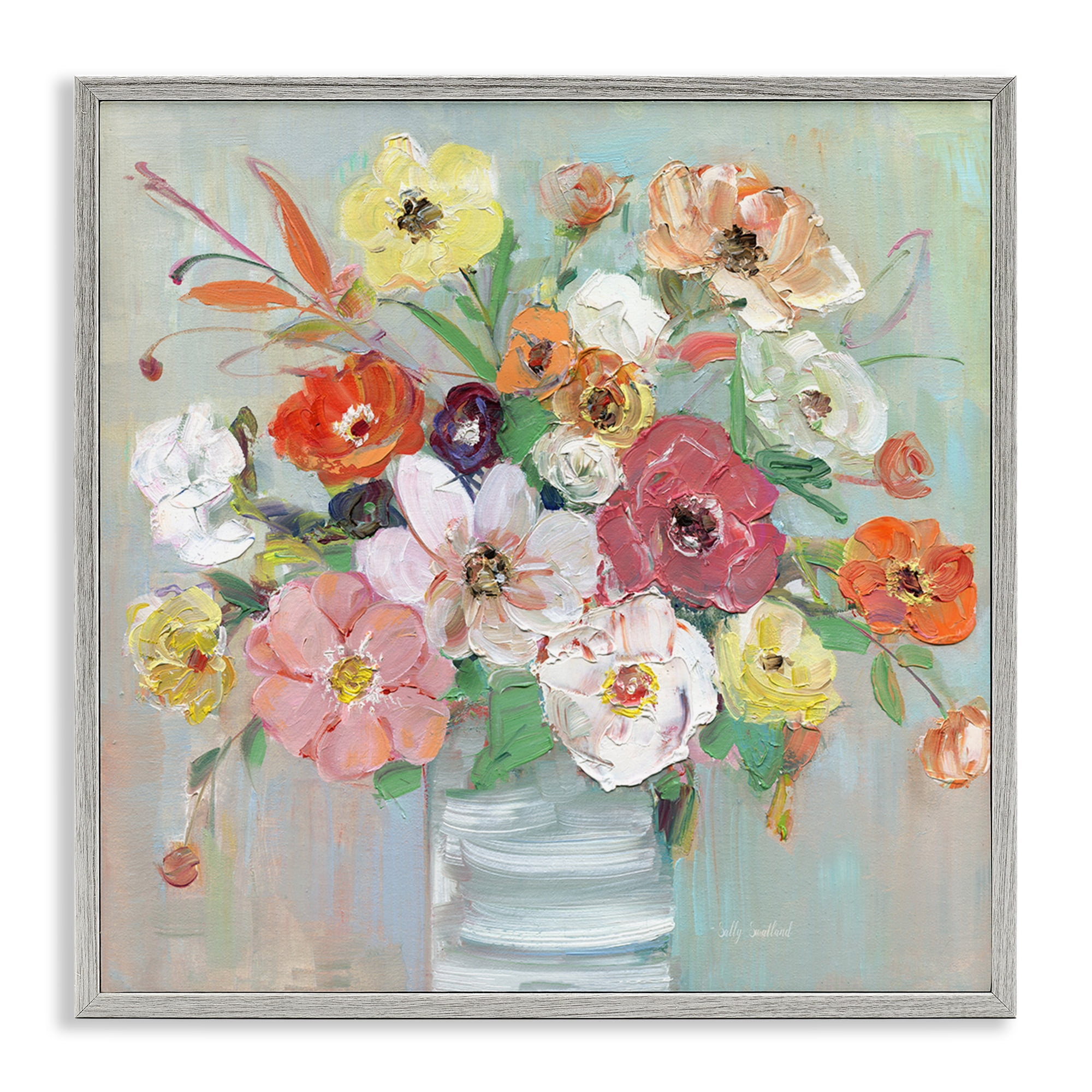 Stupell Industries Energetic Blossom Bouquet Gray Framed Giclee Art, design by Sally Swatland