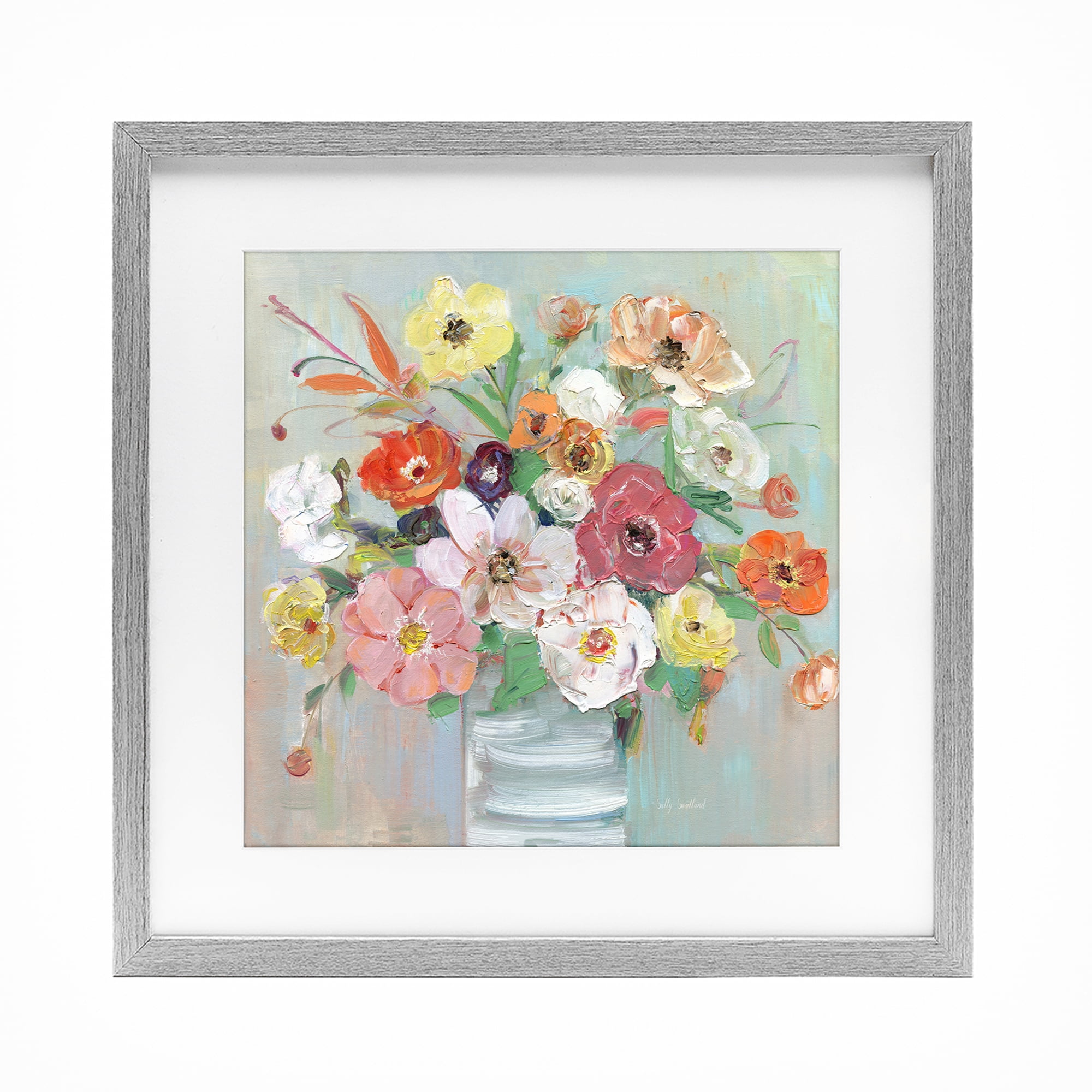 Stupell Industries Energetic Blossom Bouquet Gray Framed Print Under Glass, design by Sally Swatland