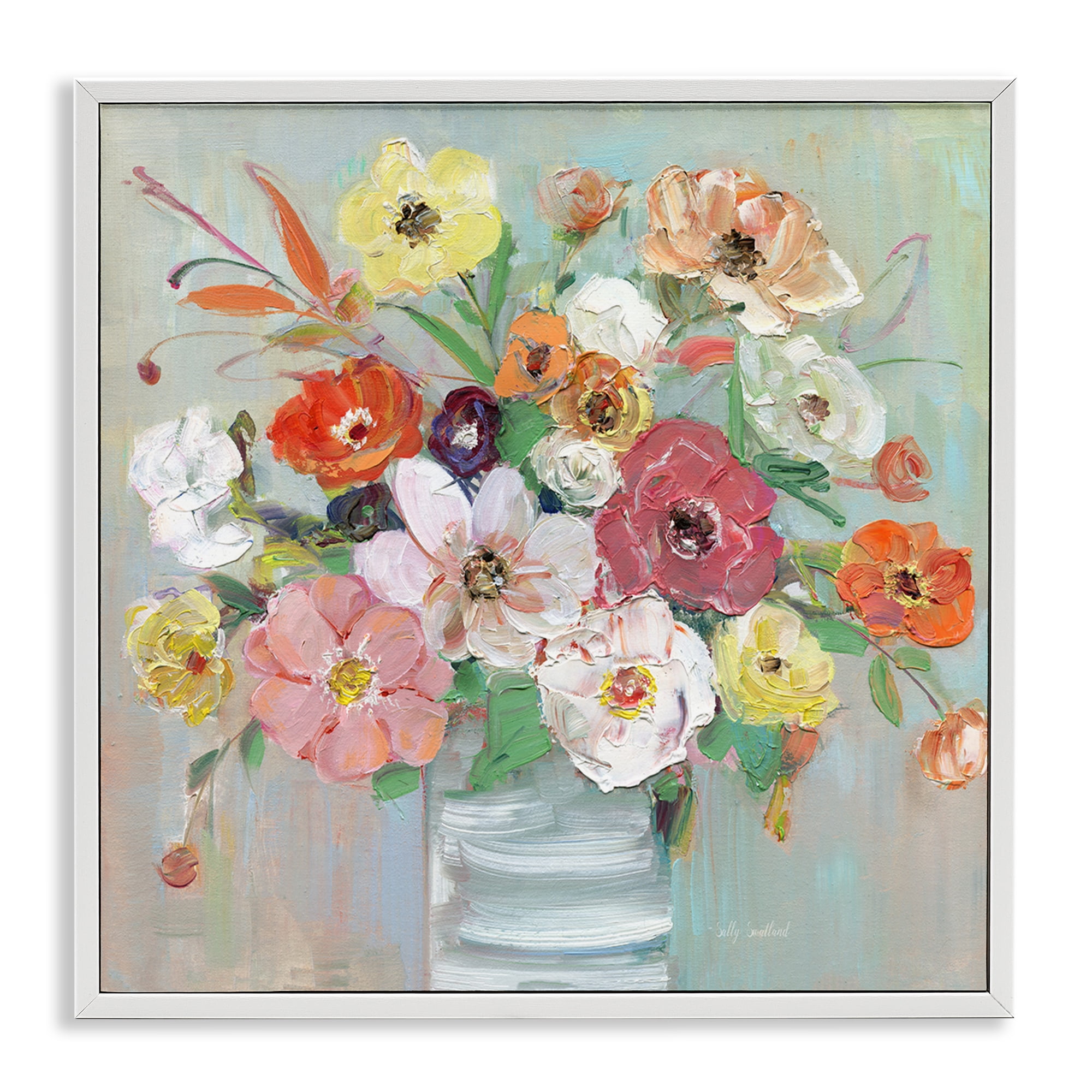 Stupell Industries Energetic Blossom Bouquet White Framed Giclee Art, design by Sally Swatland