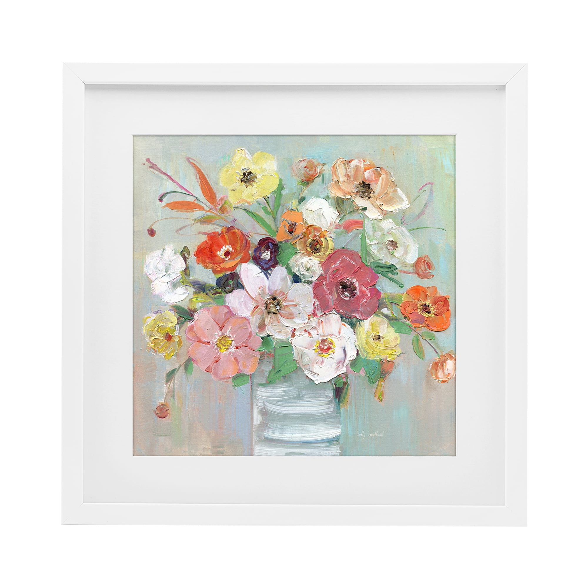 Stupell Industries Energetic Blossom Bouquet White Framed Print Under Glass, design by Sally Swatland