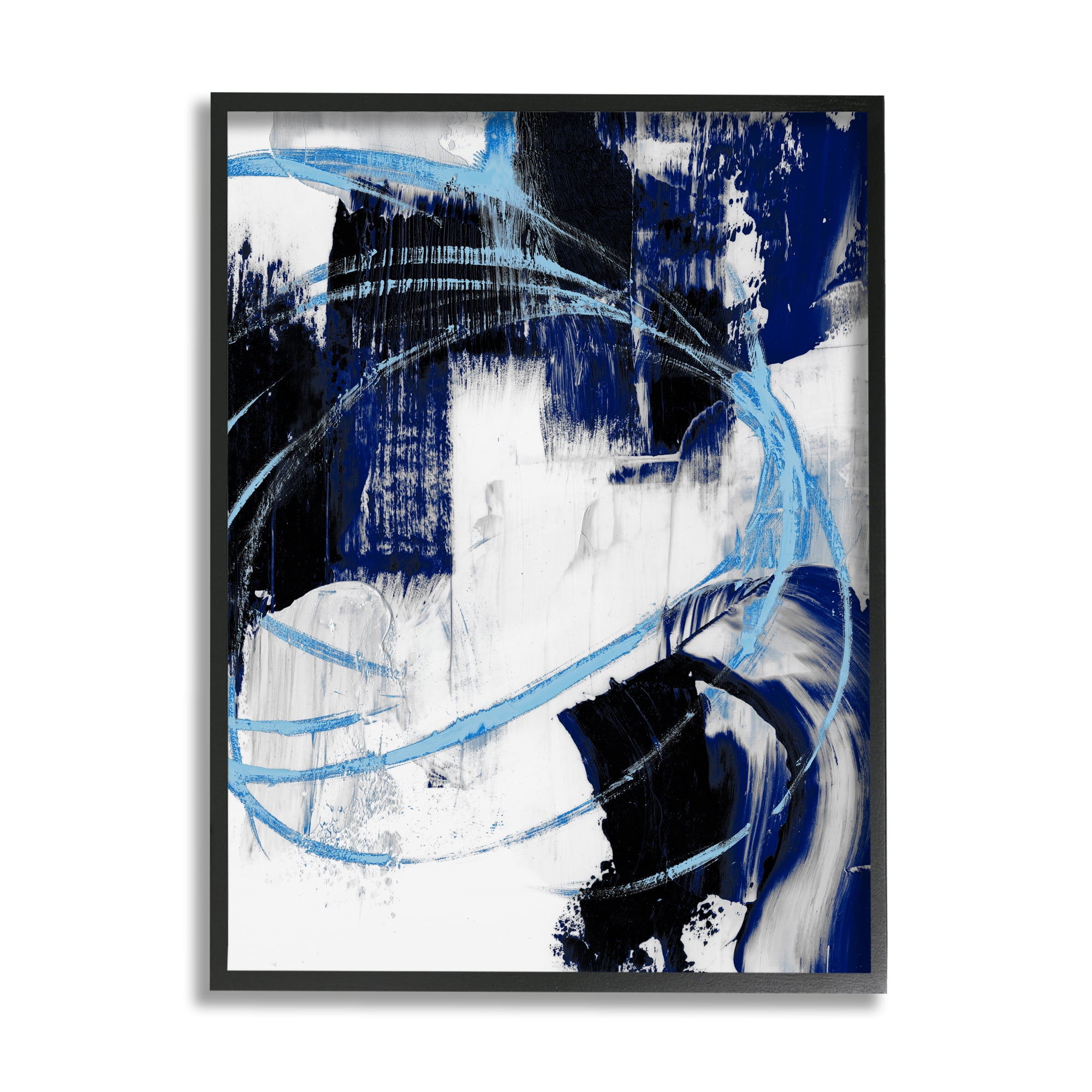 Stupell Industries Energetic Blue Indigo Line Abstraction Chaotic Shapes Abstract Painting Black Framed Art Print Wall Art, 16 x 20