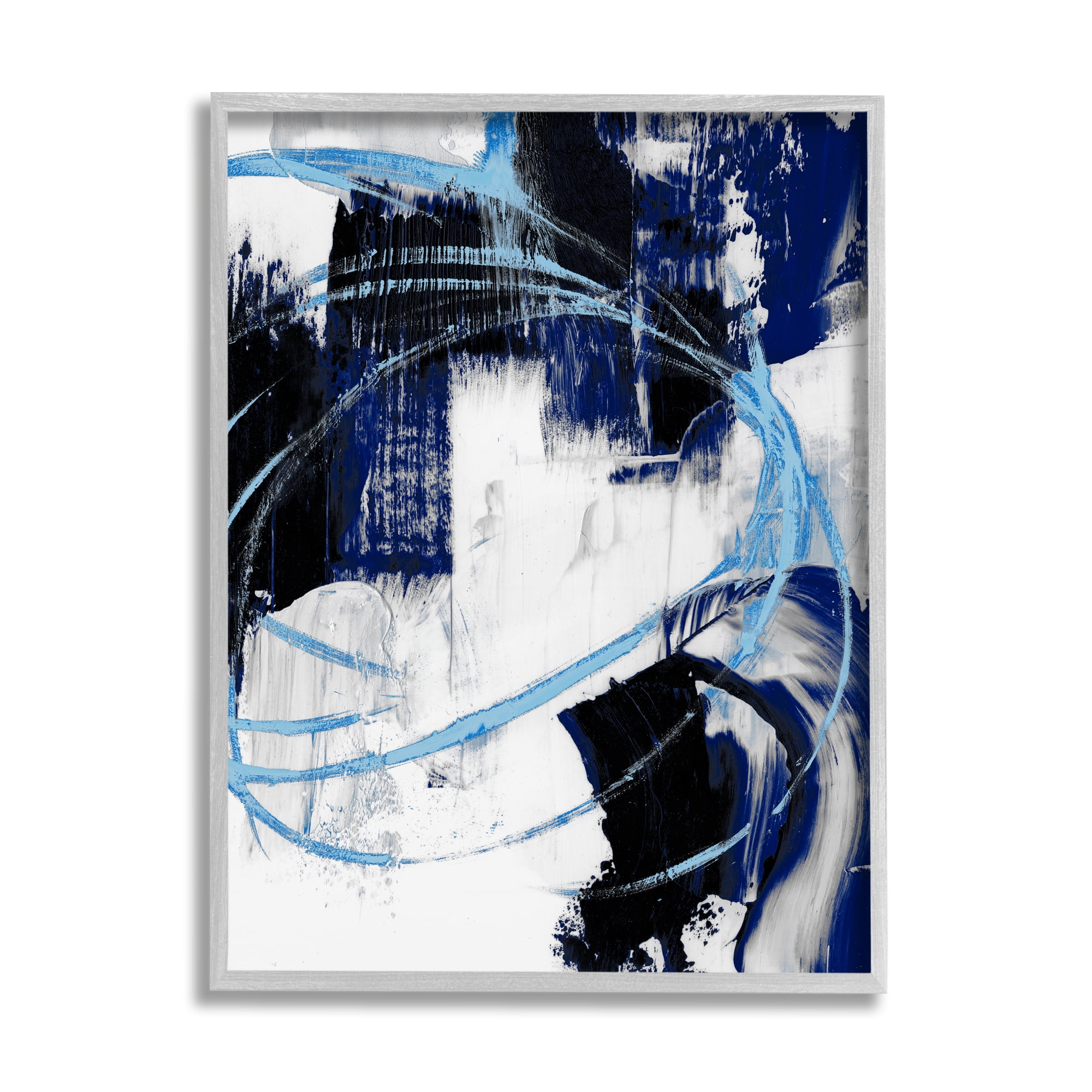 Energetic Blue Indigo Abstract Canvas Print with Gray Frame, 16" x 20"