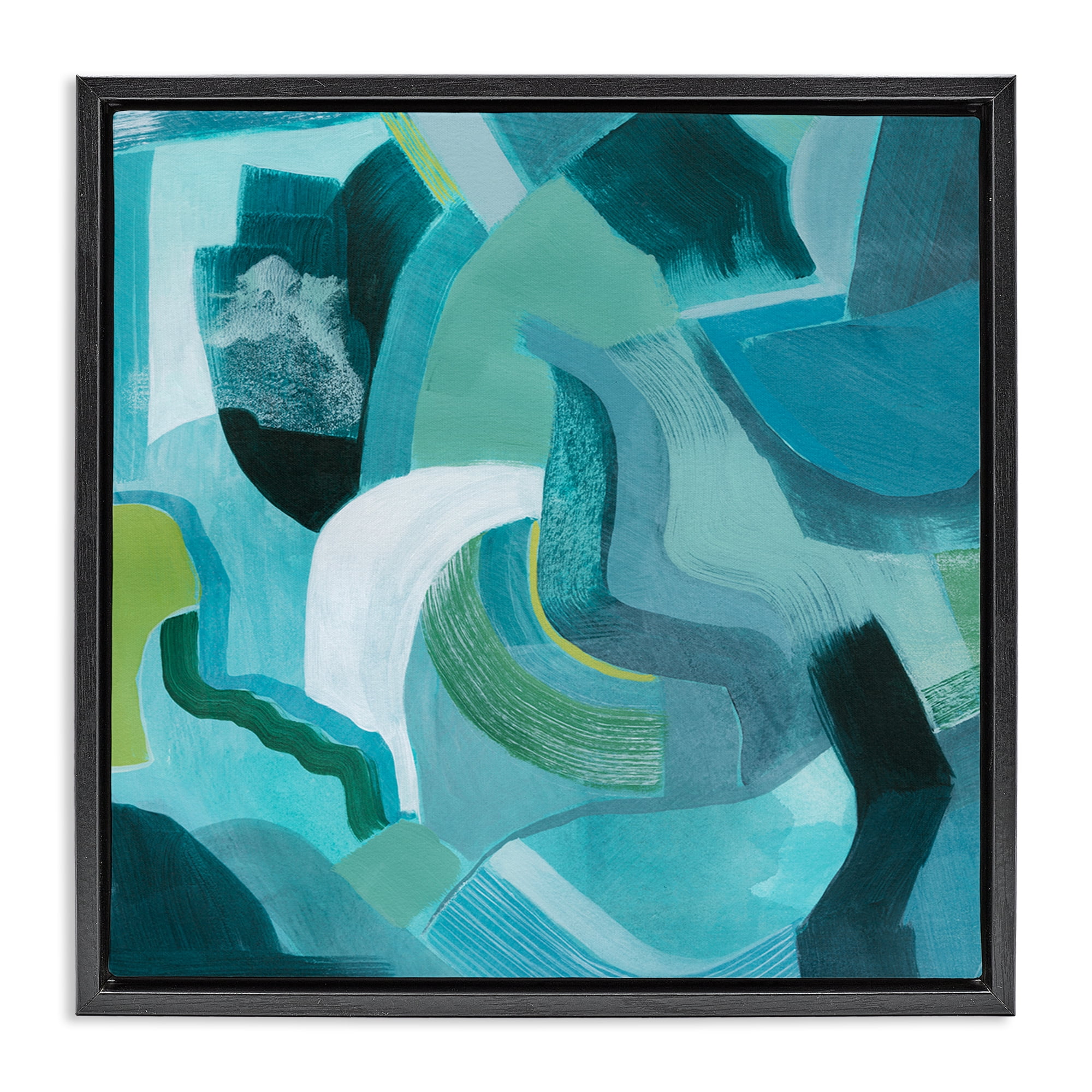 Stupell Industries Energetic Blue Movement Abstract Painting Black Floater Framed Canvas Art Print Wall Art, 25 x 25