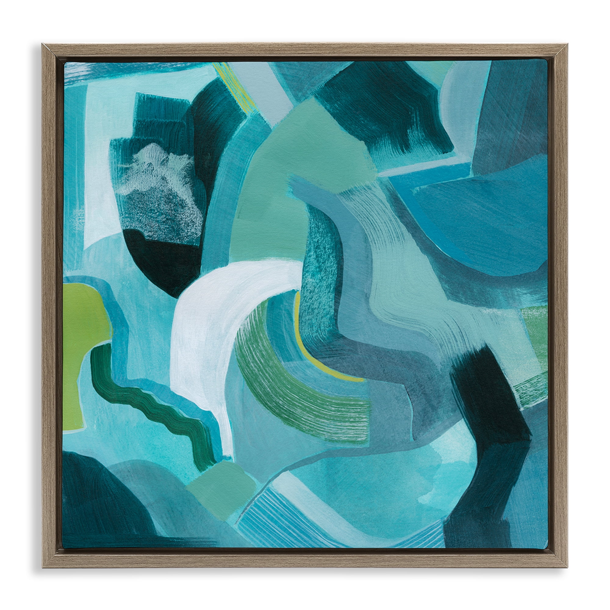 Stupell Industries Energetic Blue Movement Abstract Painting Brown Floater Framed Canvas Art Print Wall Art, 25 x 25