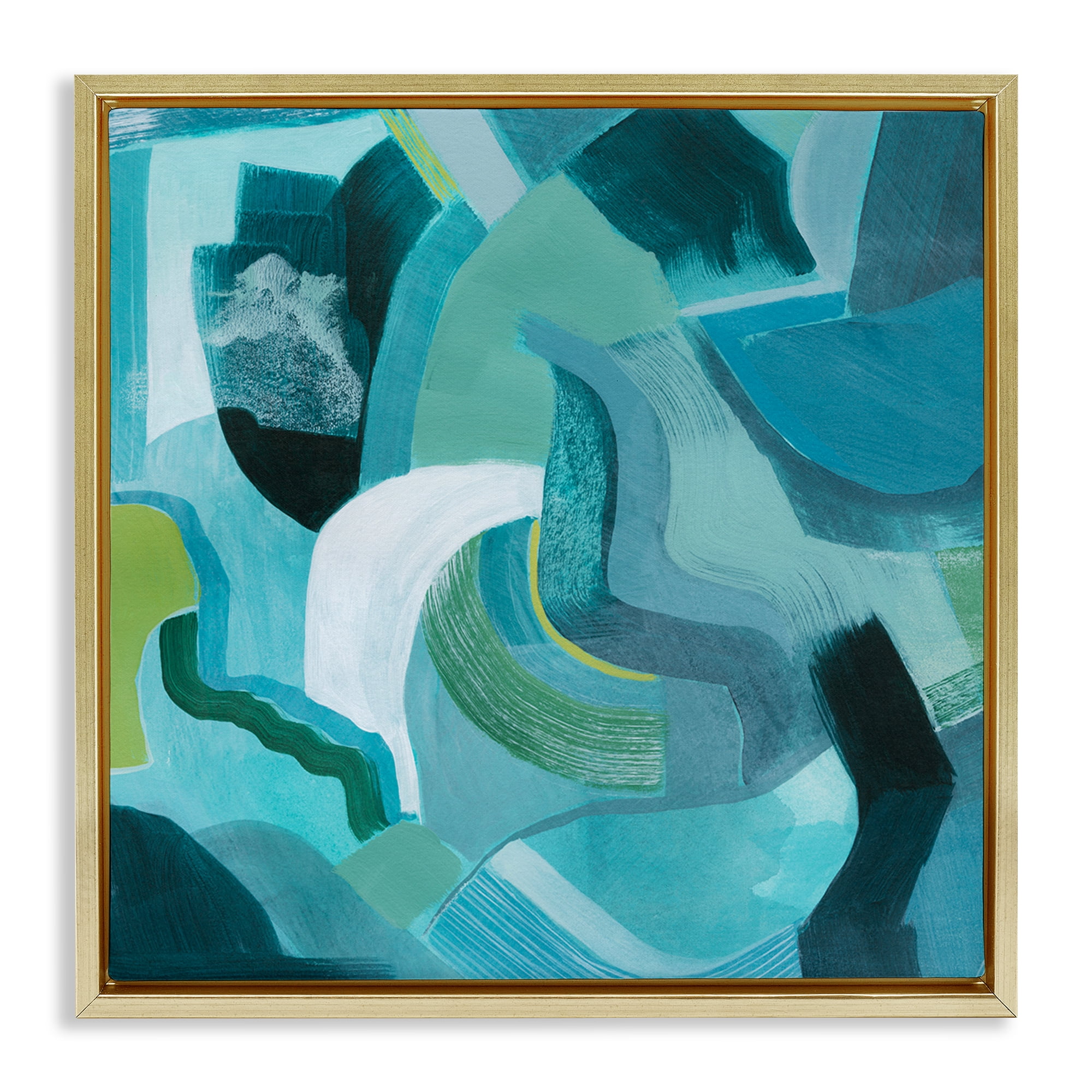 Stupell Industries Energetic Blue Movement Abstract Painting Gold Floater Framed Canvas Art Print Wall Art, 25 x 25