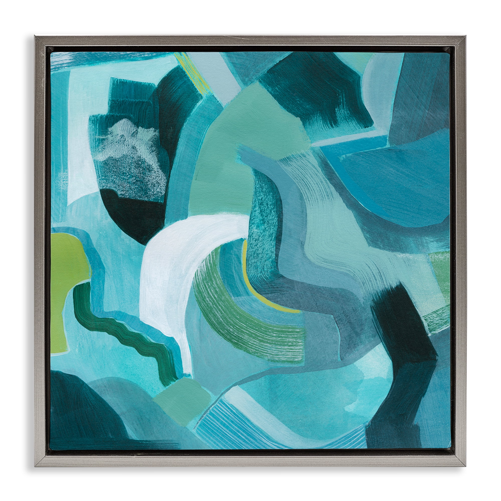 Stupell Industries Energetic Blue Movement Abstract Painting Gray Floater Framed Canvas Art Print Wall Art, 18 x 18