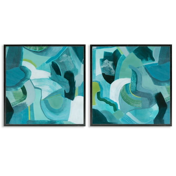 Stupell Industries Energetic Blue Patterns Abstract Painting Black Framed Art Print Wall Art, 12 x 12, Set of 2