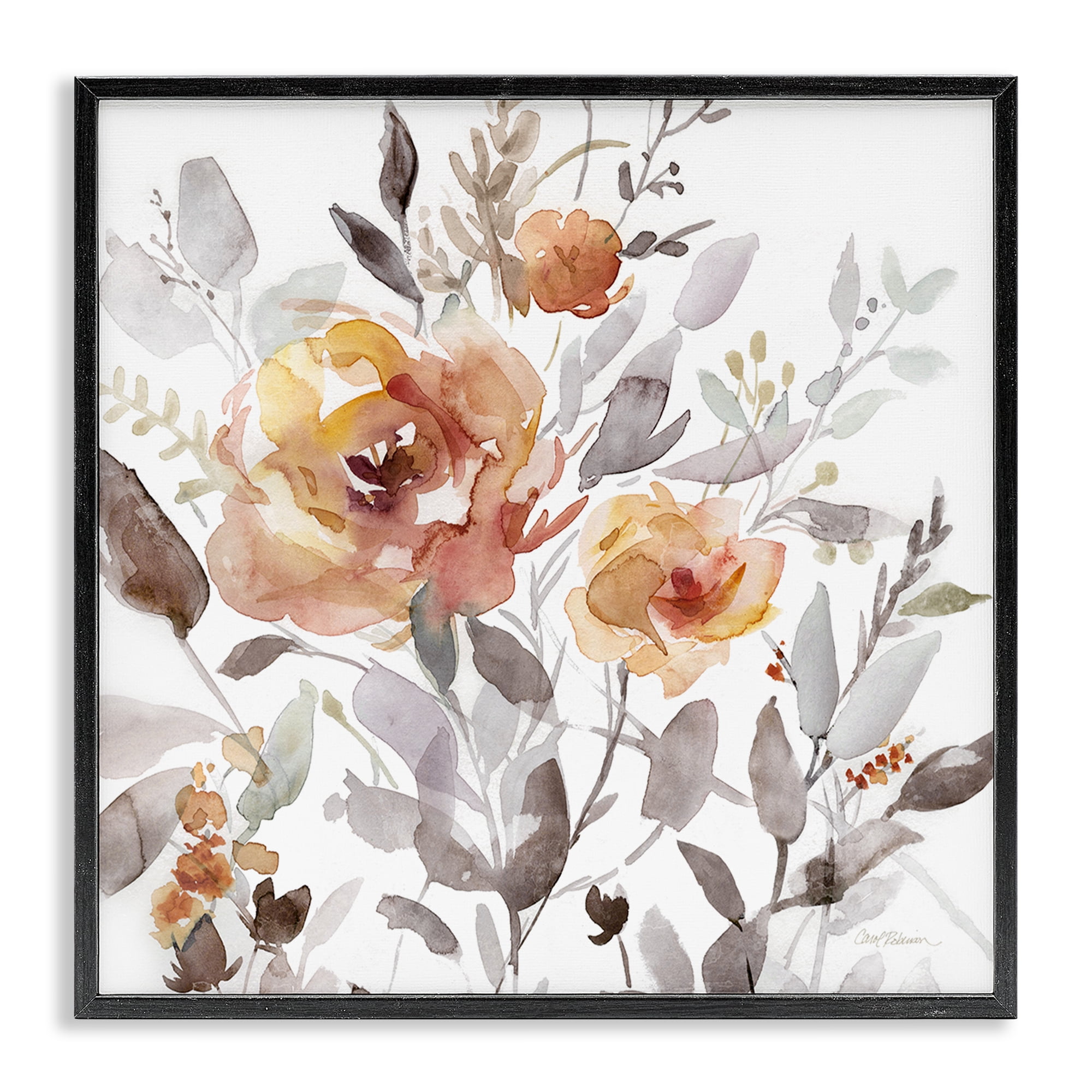 Stupell Industries Energetic Florals on White Plants & Flowers Painting Black Framed Art Print Wall Art, 24 x 24