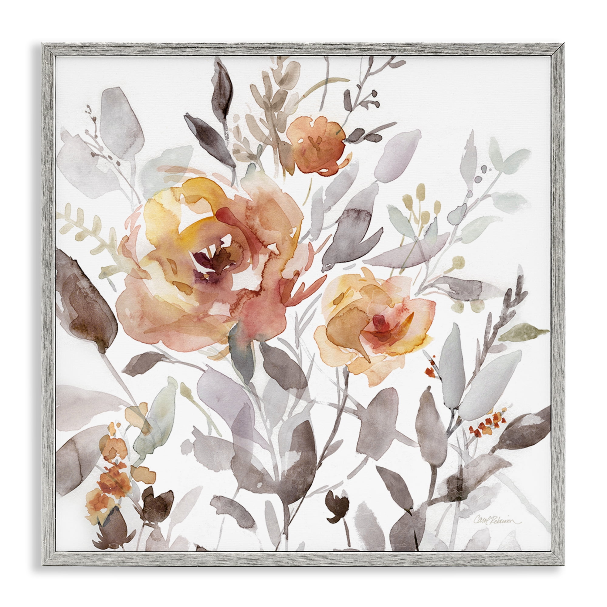 Stupell Industries Energetic Florals on White Plants & Flowers Painting Gray Framed Art Print Wall Art, 17 x 17