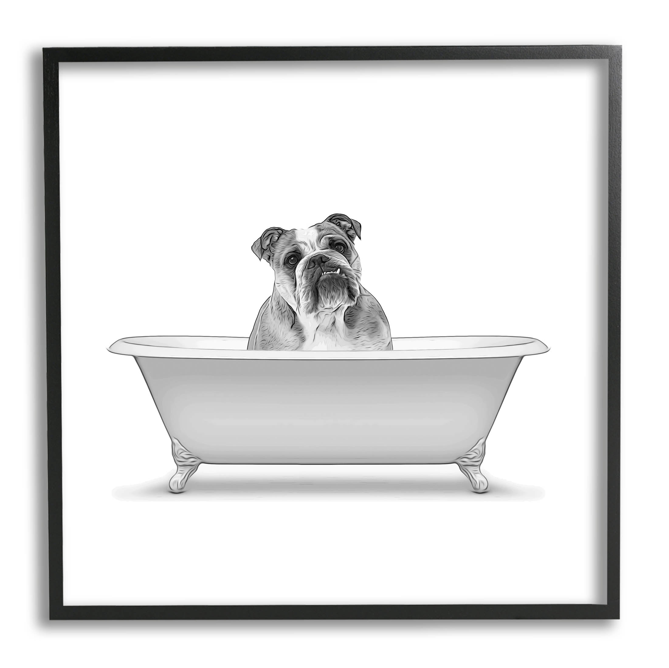 Stupell Industries English Bulldog Dog Bath Tub Graphic Art Black Framed Art Print Wall Art, Design by Annalisa Latella