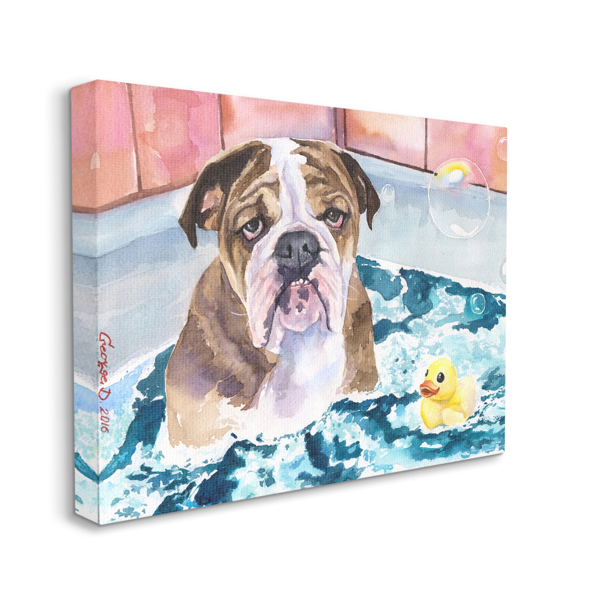 Stupell Industries English Bulldog In Bathtub Rubber Duck Bubbles Canvas Wall Art, 16 x 20, Design by George Dyachenko
