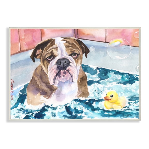 Stupell Industries English Bulldog In Bathtub Rubber Duck Bubbles Wall Plaque, 13 x 19, Design by George Dyachenko