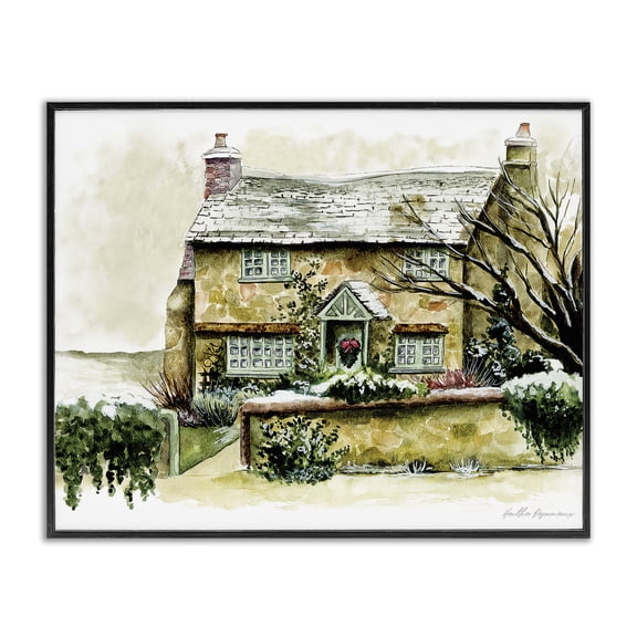 Stupell Industries English Cottage Painting Cottage Painting Black Framed Art Print Wall Art, 14 x 11