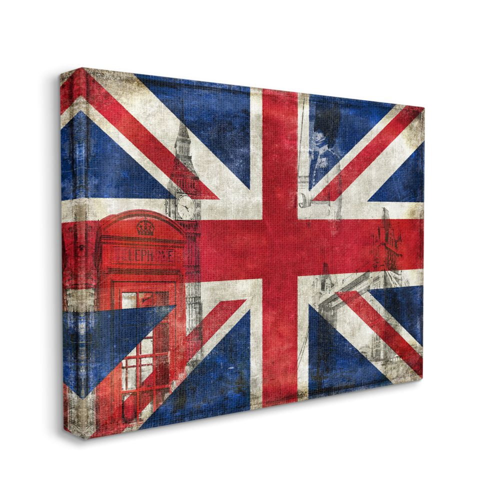 Stupell Industries English Flag And Landmarks Design Canvas Wall Art by Luke Wilson, 16" x 20"