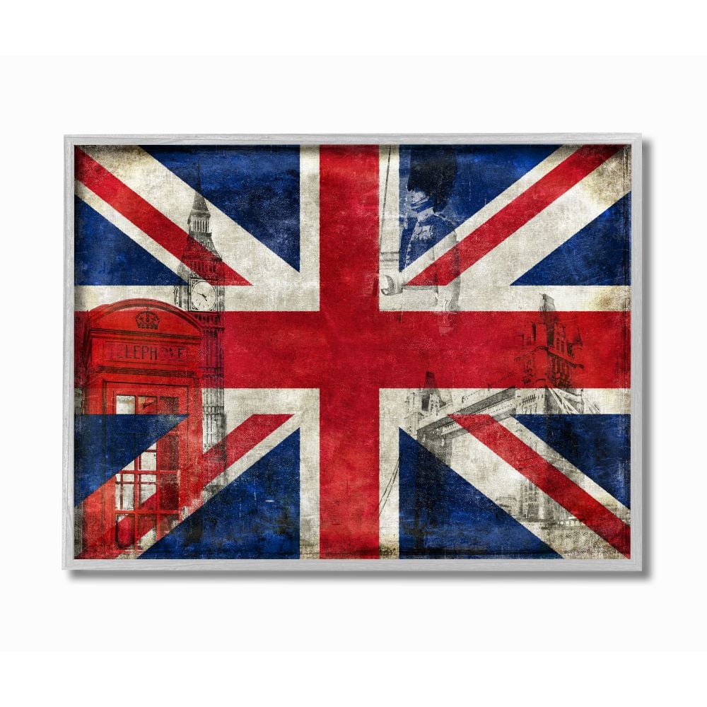 Stupell Industries English Flag And Landmarks Design Framed Wall Art by Luke Wilson
